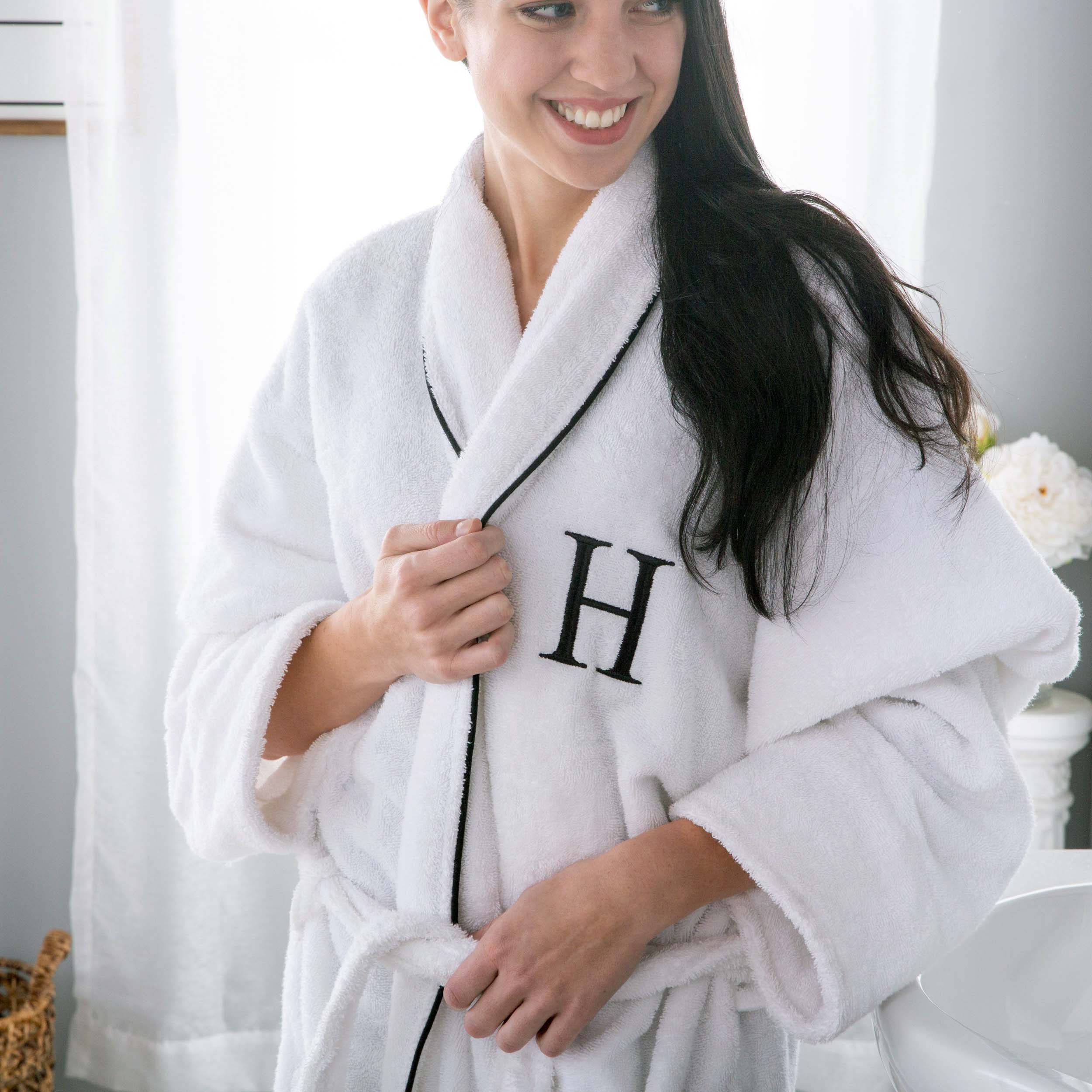 Premium Cotton Unisex Bathrobe for Adults - Soft, Fluffy & Highly Absorbent - White Embroidered Spa Robe for Relaxation, Hotels & Home Comfort