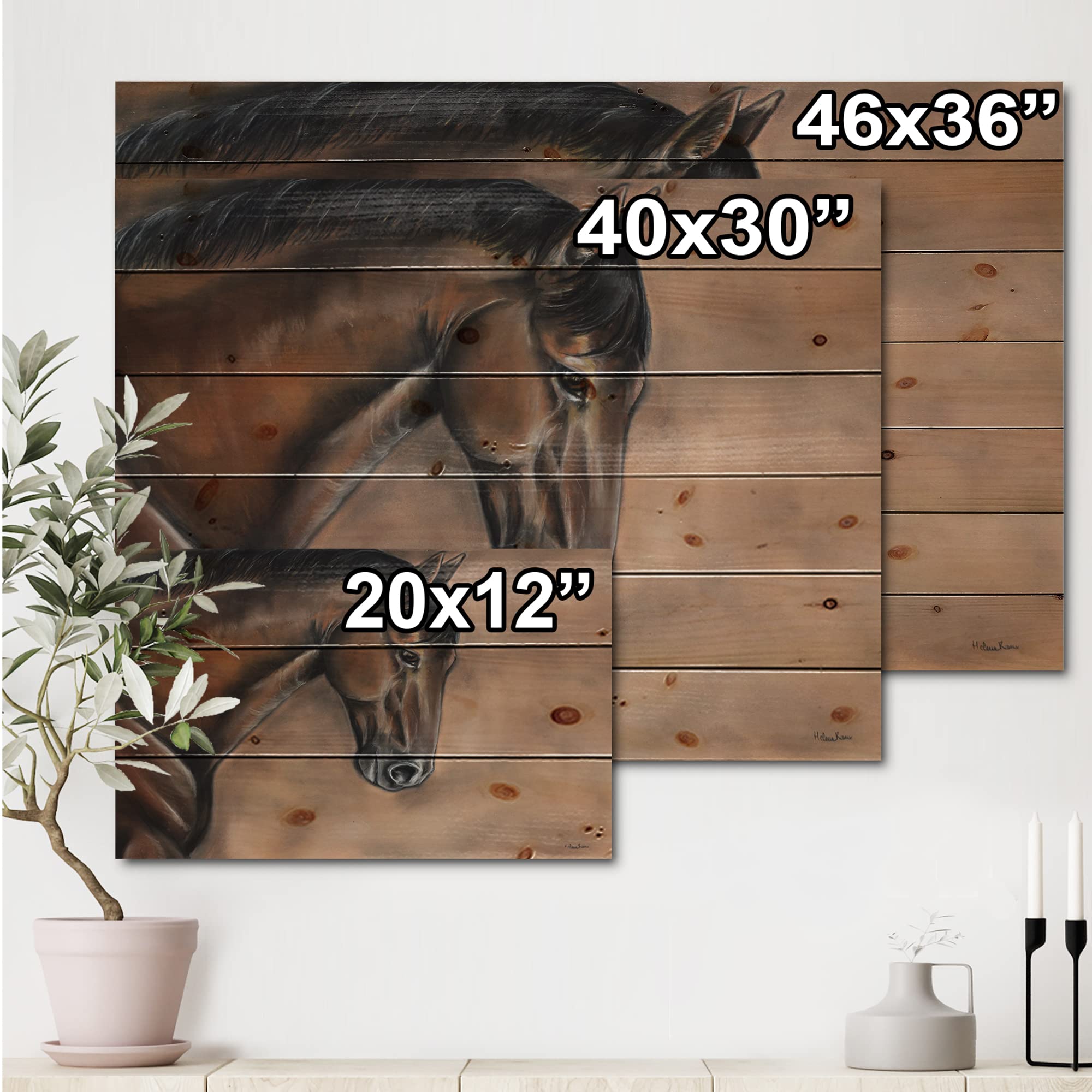 DesignQ Brown Bay Horse Portrait Farmhouse Wood Wall Decor - Large Animal Wall Art Panel Printed on Natural Pine Wood - Perfect for Living Room, Bedroom & Country Home Decor