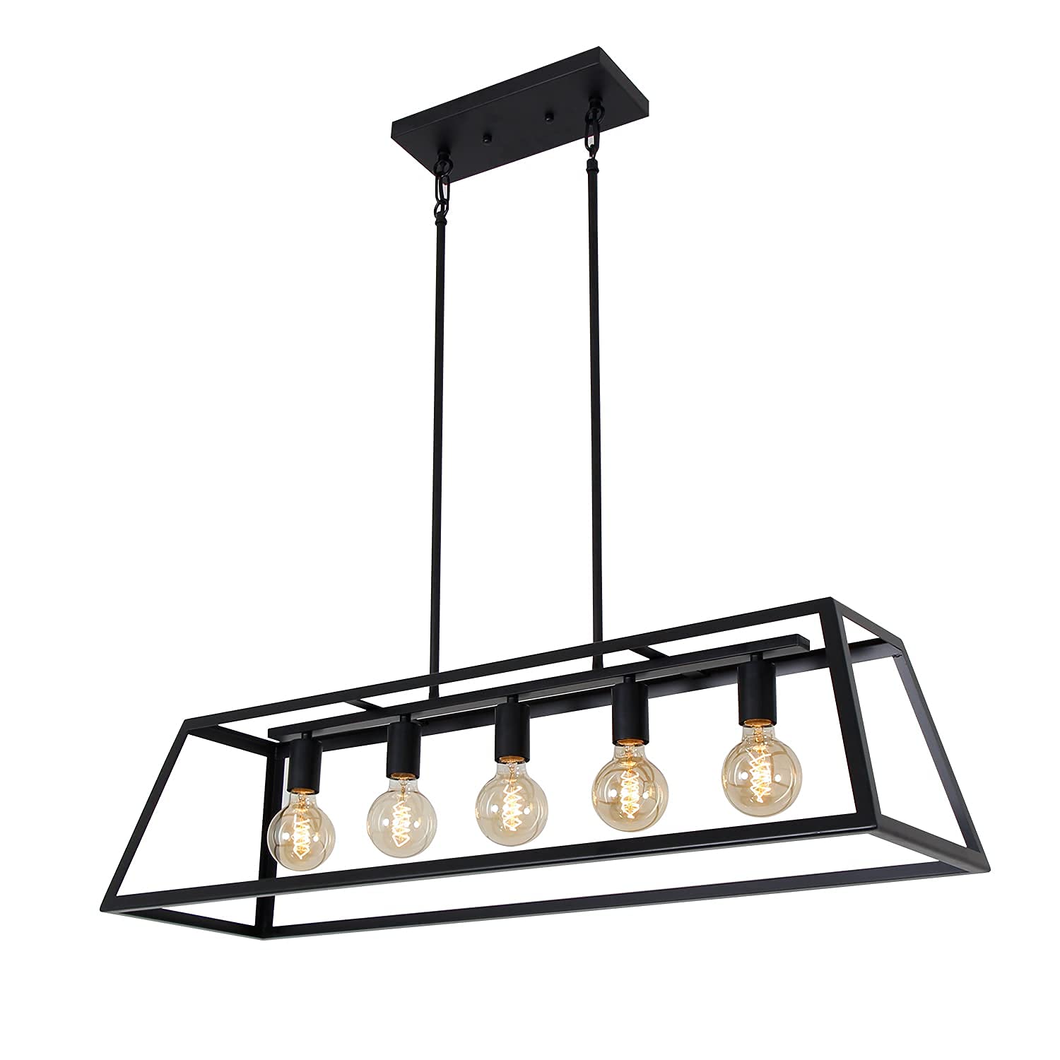 Modern Farmhouse Linear Pendant Light - 5-Light Black Industrial Rectangular Chandelier (38-Inch) for Kitchen Island, Dining Room, Living Room & Foyer - Perfect for Rustic Home Decor & Bar Lighting