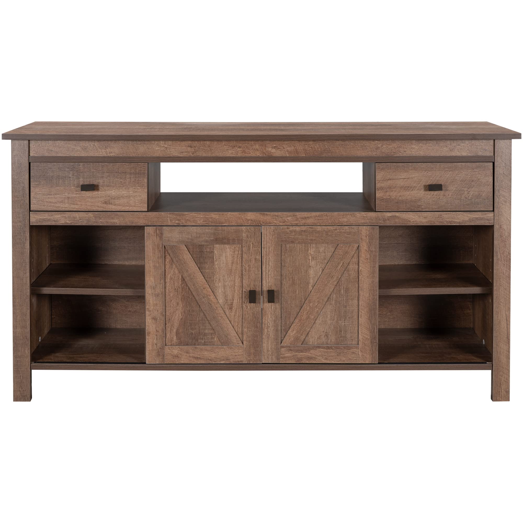 Modern Barnwood TV Stand with 2 Drawers & Open Shelves - Adjustable Sliding Door Cabinet for Living Room, Bedroom & Home Theater Storage