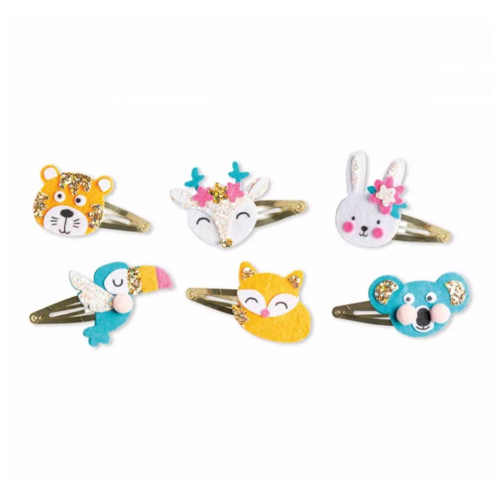 Janod DIY Glitter Animal Hair Clips for Girls - Creative Kids Craft Kit for Parties, Dress Up & Hair Accessories