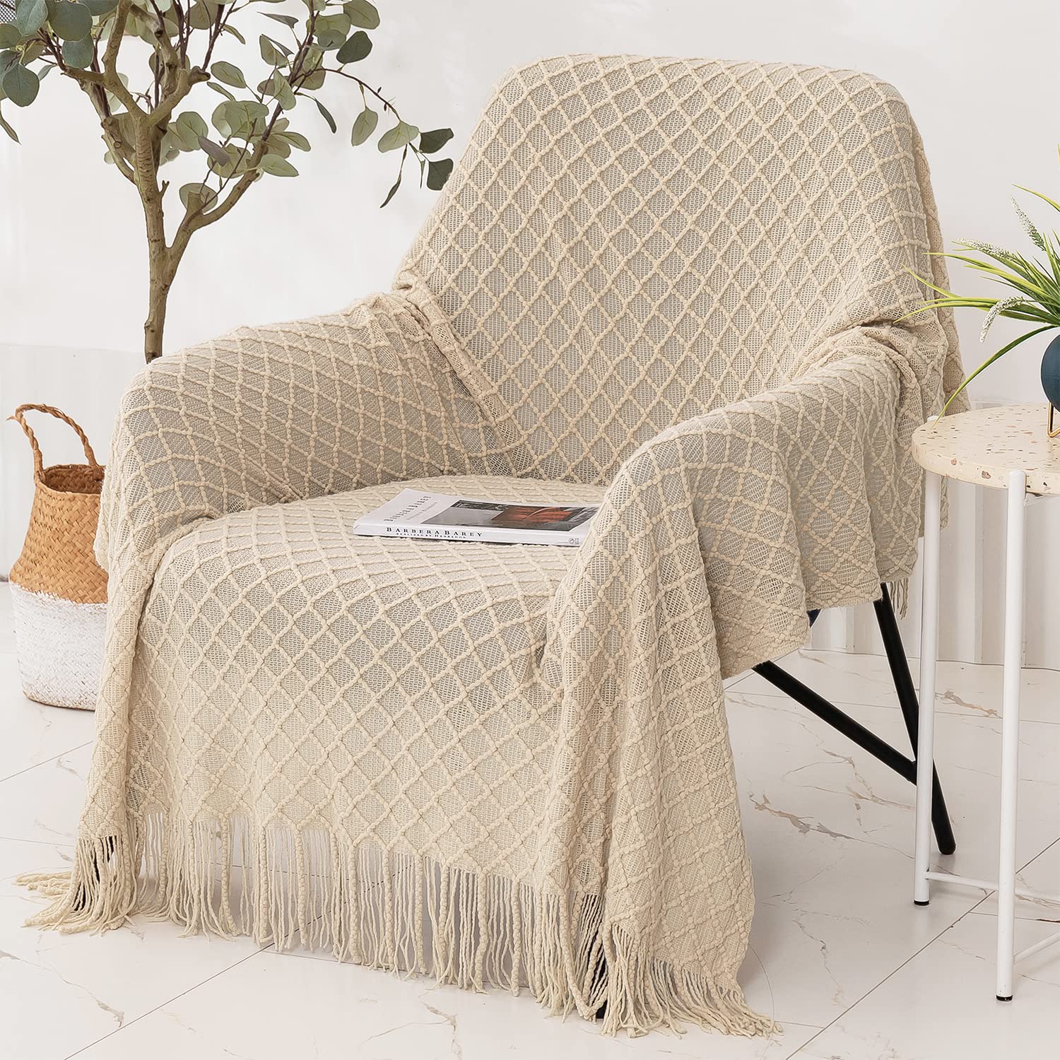 Lunarose Soft Cozy Knit Blanket with Tassels - 50