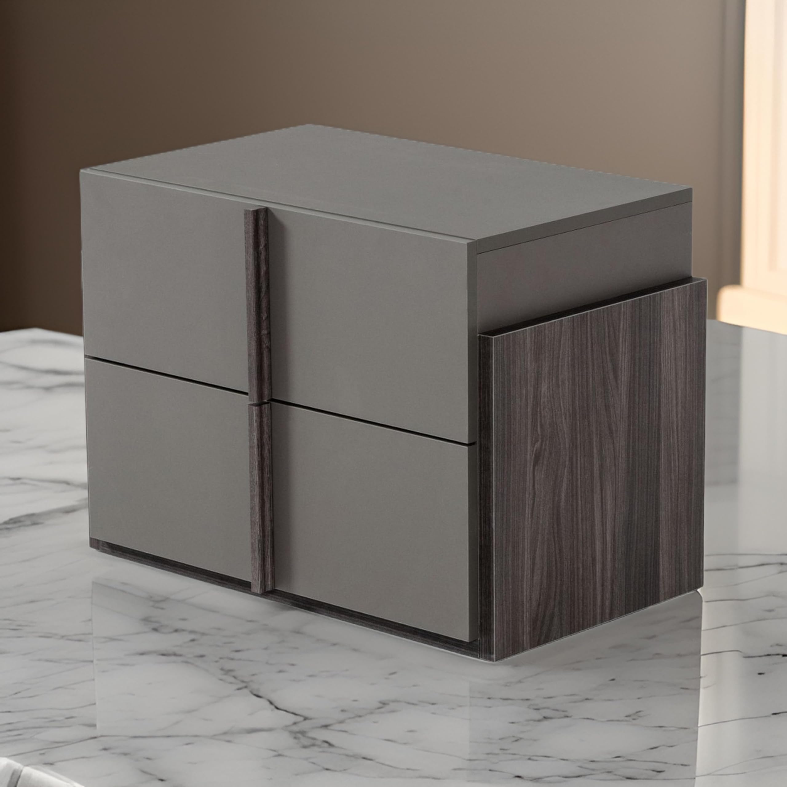 Benjara Gray Wooden Nightstand with 2 Self-Closing Drawers - Bedroom Side Table for Small Spaces, Modern Bedside Storage Furniture