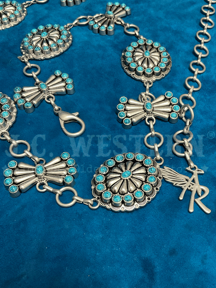 Angel Ranch D140007833 Women's Oval Butterfly Conchos Chain Belt with Turquoise Stones - Perfect for Boho Fashion, Western Outfits & Casual Wear