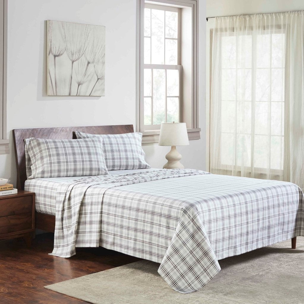Soft Plaid Flannel Cotton Bed Sheet Set - Classic Farmhouse Style with Deep Pockets - Perfect for Cozy Winter Nights & Rustic Home Decor