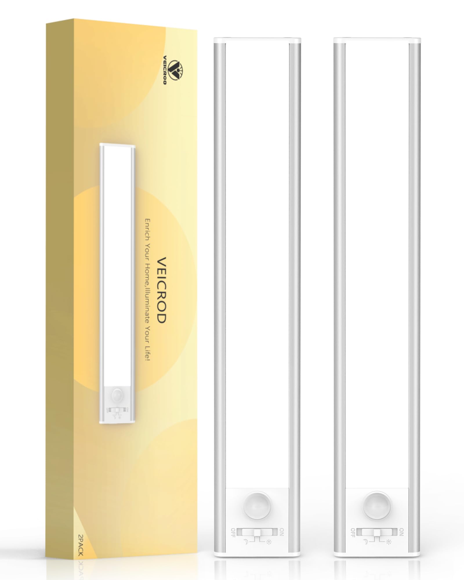Under Cabinet Lights with Motion Sensor - 80 LED Wireless Rechargeable Lighting for Kitchen, Cupboard, Closet (3 Color Temperatures, 9.4inch, 1500mAh) - Perfect for Nighttime Safety & Hands-Free Illumination