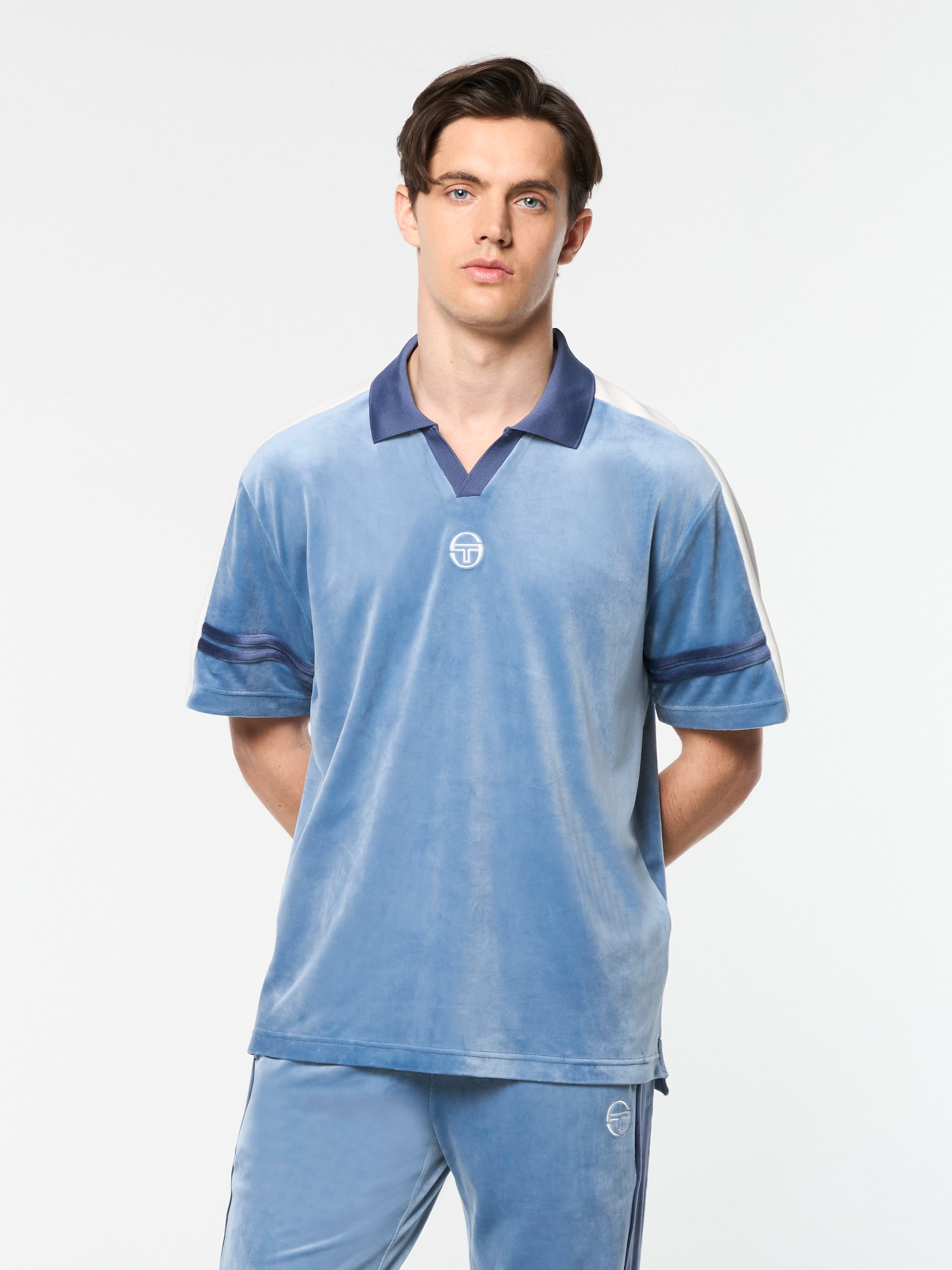 Cielo Velour Polo Shirt for Men - Faded Denim Blue Casual Button Down Shirt | Perfect for Office, Date Night & Weekend Outings