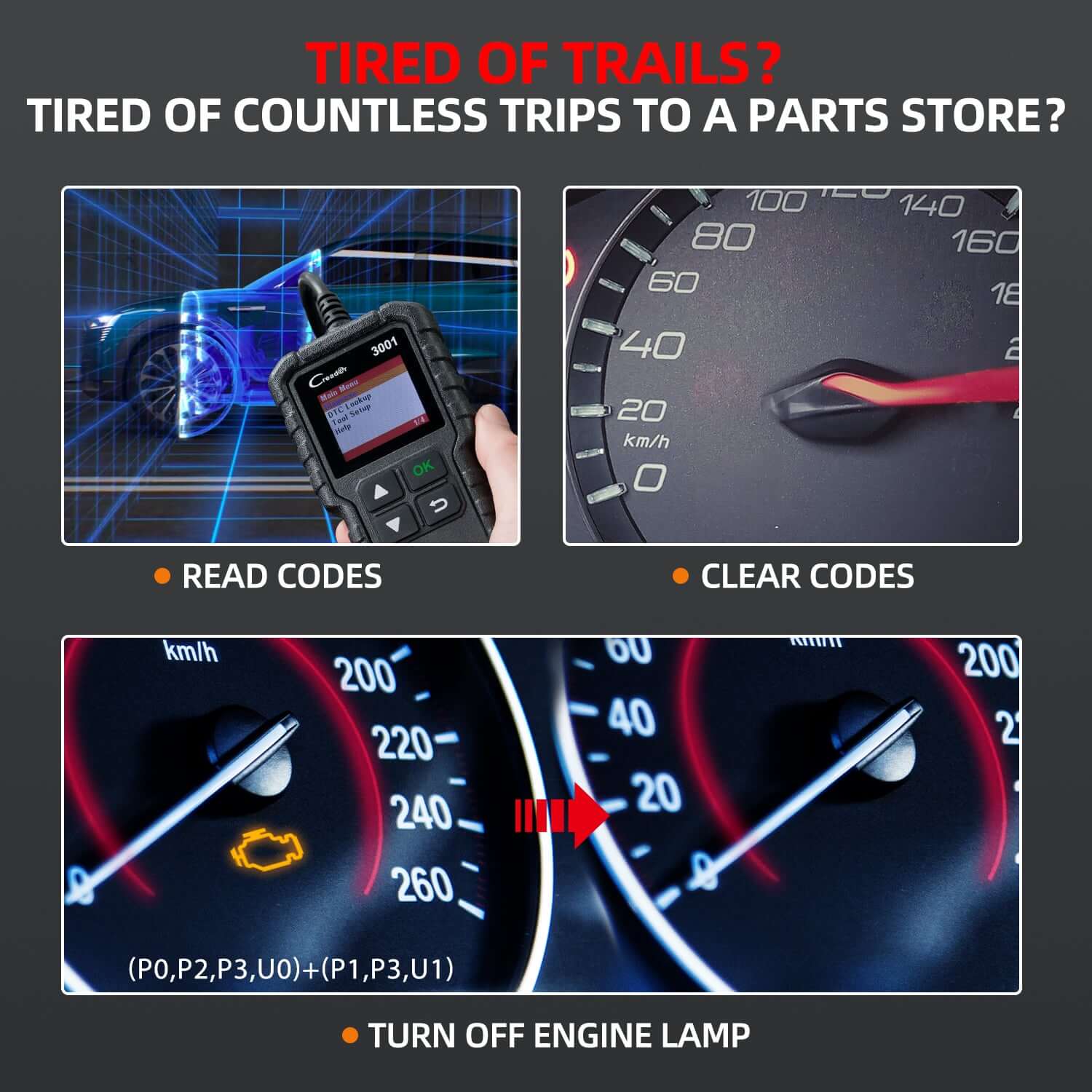 LAUNCH Creader 3001 OBD2 Scanner - Professional Engine Fault Code Reader for Car Diagnostics - Check Engine Light, Read & Clear Codes - Perfect for Mechanics & DIY Car Repair at Home or Garage
