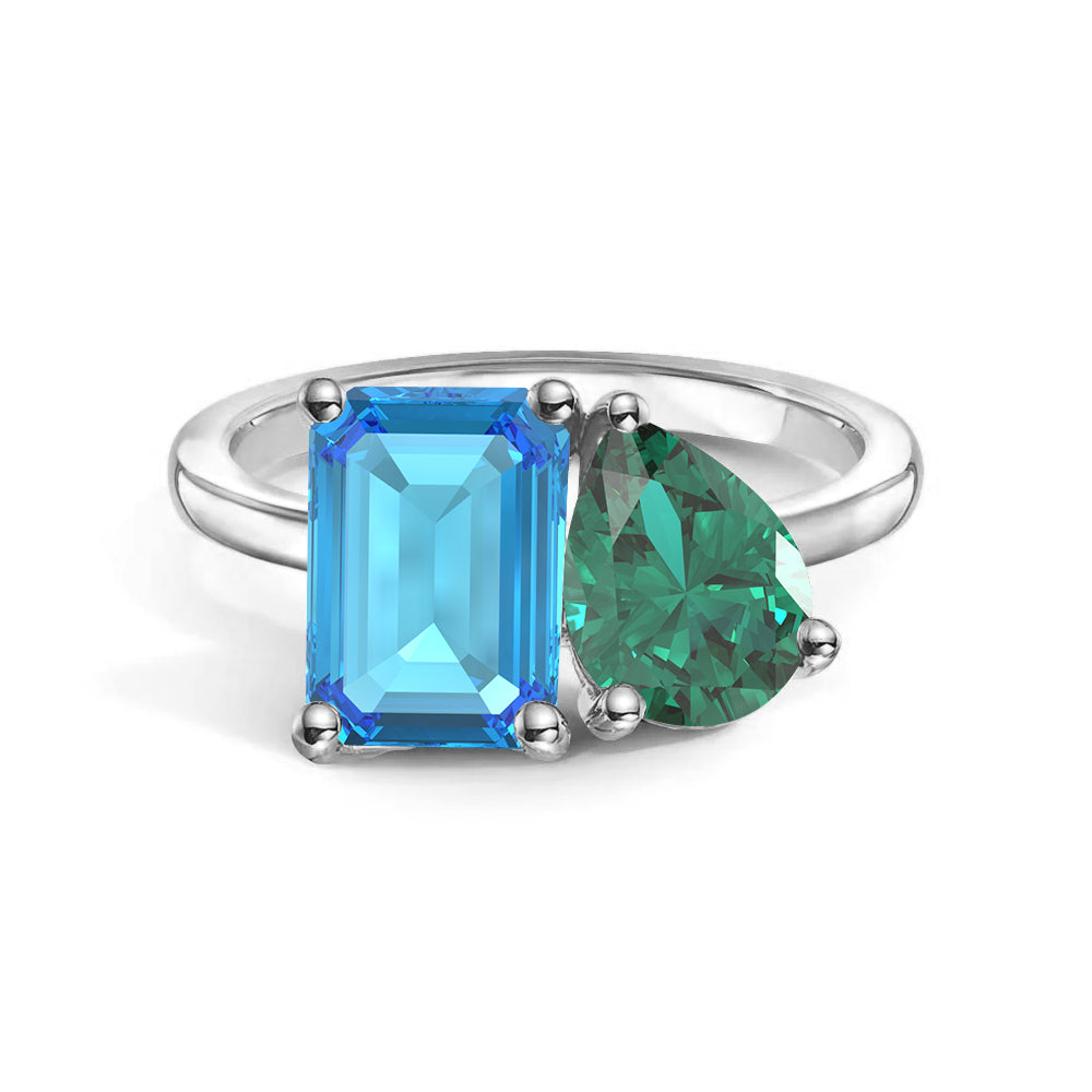 Personalized Toi et Moi Blue Topaz Birthstone Ring for Women - Custom Anniversary Jewelry Gift for Her - Perfect for Valentine's Day, Engagement & Romantic Occasions