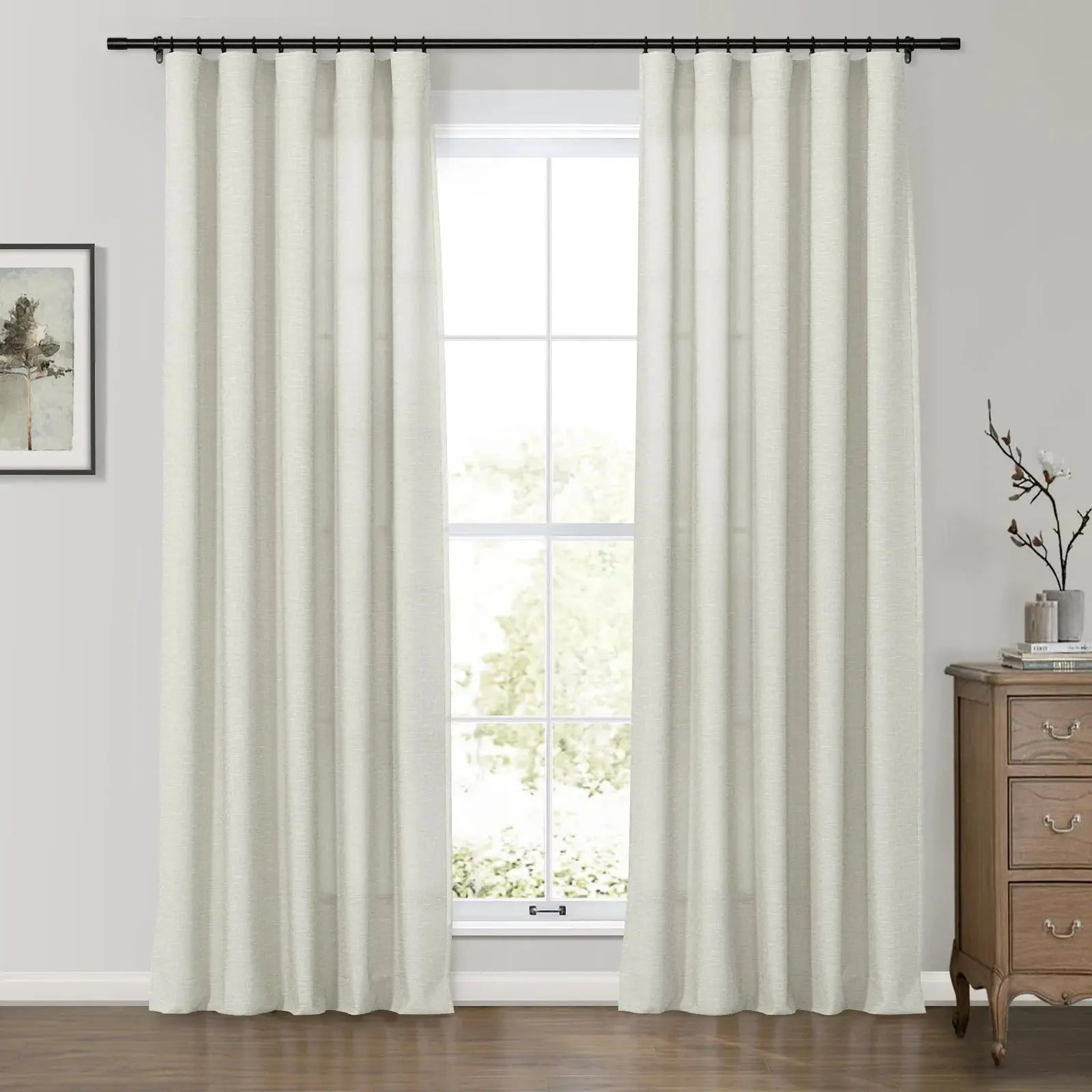 Premium Belgian Linen Flax Curtains - Soft Top Patti - Breathable & Light Filtering for Living Room & Bedroom Windows (Set of 2 Panels)