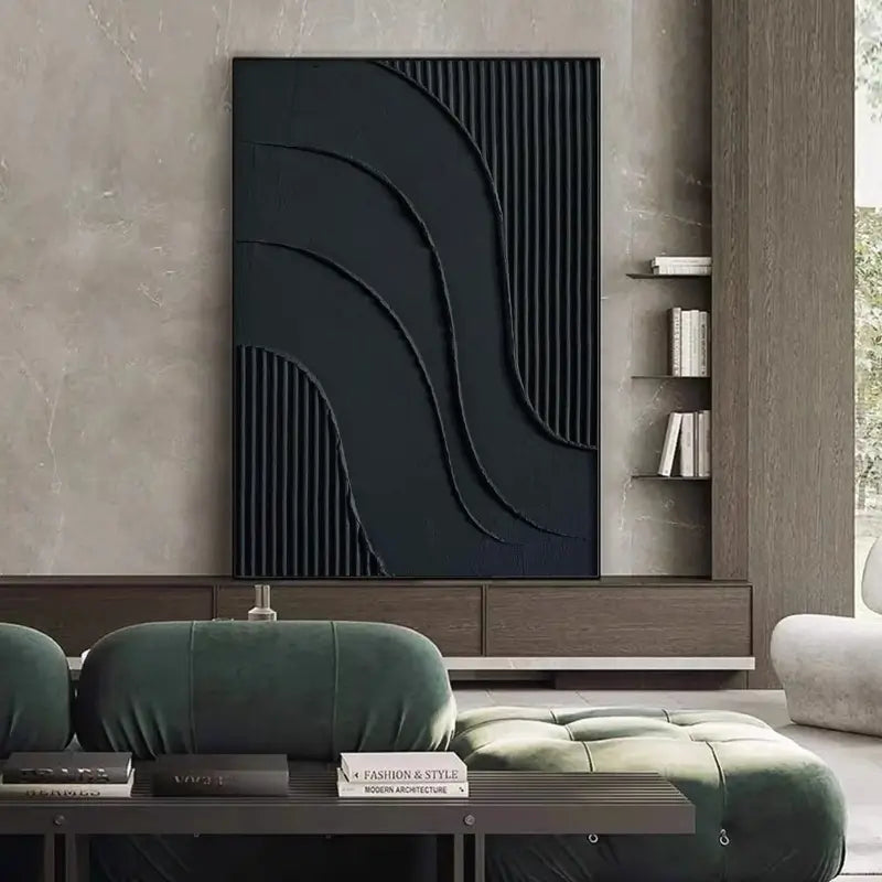 Black Plaster Art Minimalist Textured Painting - Modern Abstract Wall Decor for Living Room, Bedroom & Office | Unique Home Artwork #MZ007
