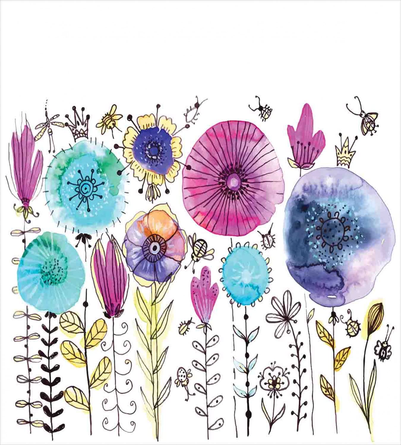 Ambesonne Dragonfly Duvet Cover Set - Queen Size 2-Pack with 4 Pillowcases, Pink & Blue Summer Design Featuring Dandelions & Winged Insects | Perfect for Bedroom Decor, Guest Rooms & Seasonal Home Refresh