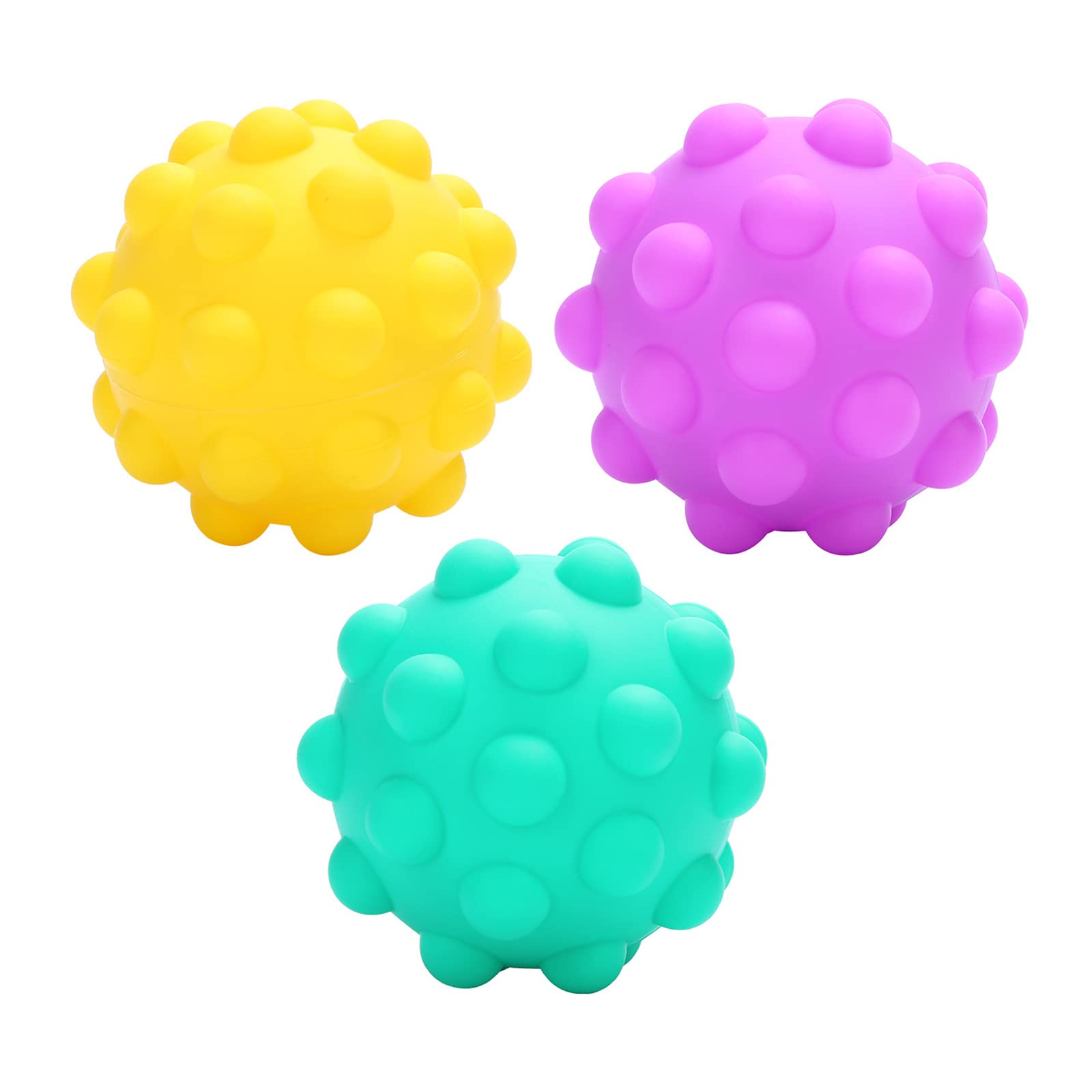 Pop-On-It Stress Relief Balls - 3 Pack Fidget Sensory Toys for Adults & Kids, Anxiety Relief Popping Push Bubble Silicone Ball - Perfect for Office, Classroom, Travel and Valentine's Day Gifts