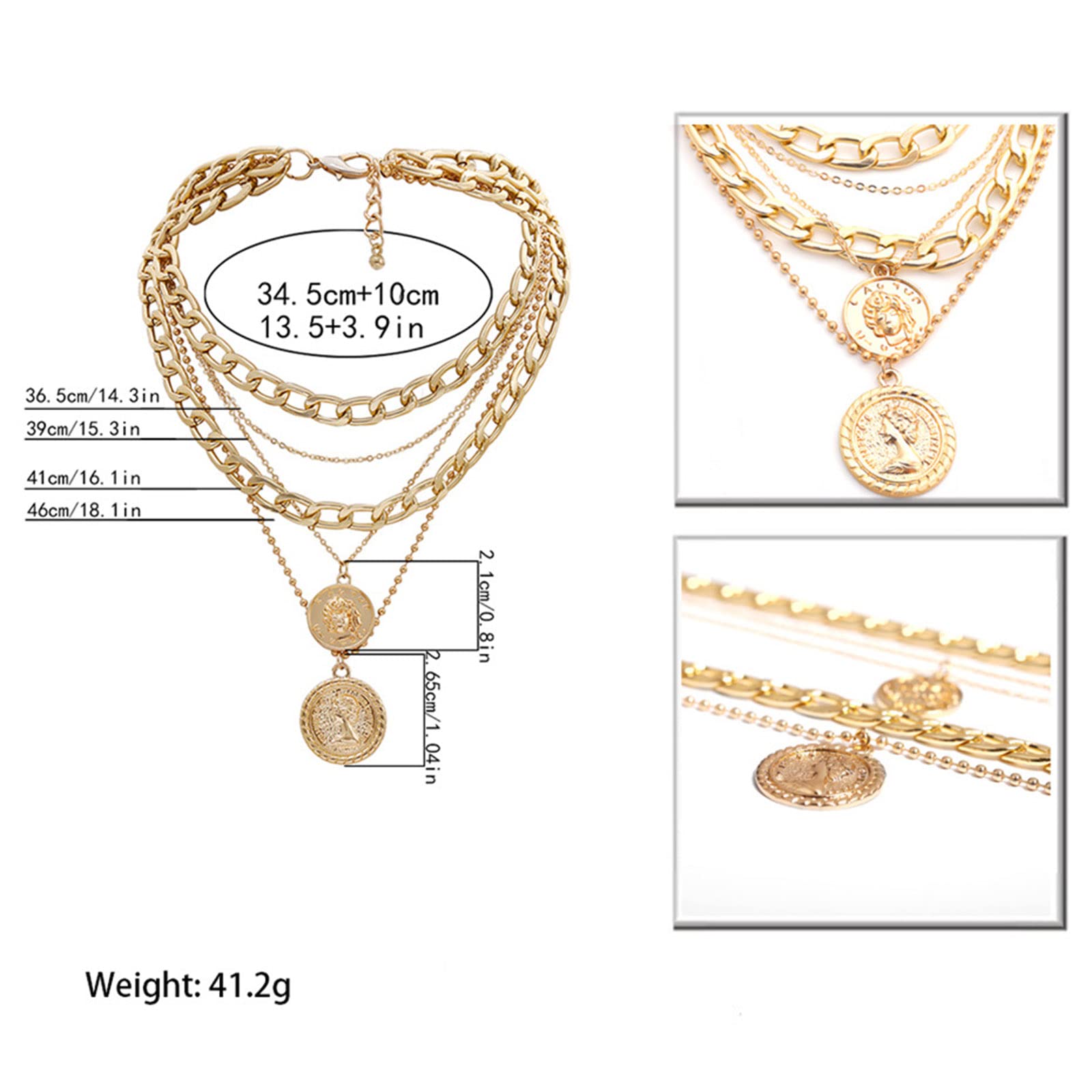 Sttiafay Punk Chunky Chain Necklace - Exaggerated Layered Cuban Link Necklace with Multilayer Carved Coin Pendant | Thick Gold Choker Jewelry for Women | Perfect for Punk Fashion, Gothic Style & Layered Necklace Looks