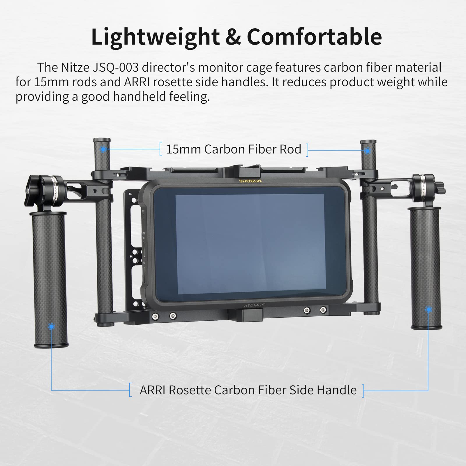 JSQ-003 Nitze Director's Monitor Cage with 2 Cheese Plates - Carbon Fiber Handles & Rods for 10
