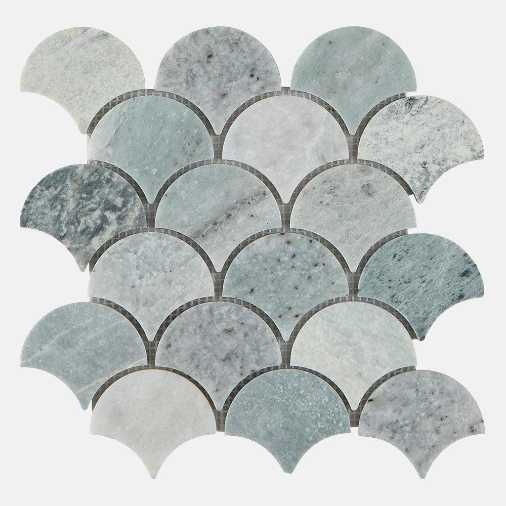 Ocean Green Fish Scale 75x66x8 Honed Marble Mosaic Tile (Per Sheet) - Elegant Bathroom & Kitchen Backsplash, Pool & Shower Wall Decor