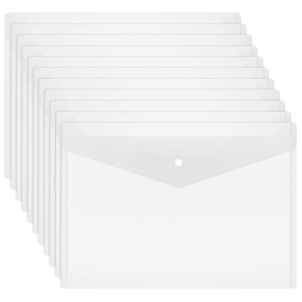 20 Pcs Clear Waterproof Plastic Envelopes with Button Closure - US Letter & A4 Size Poly Envelopes for School, Home, Office | Perfect for Document Storage, Mailing, and Organization (Ideal for Work, Travel & Outdoor Use)