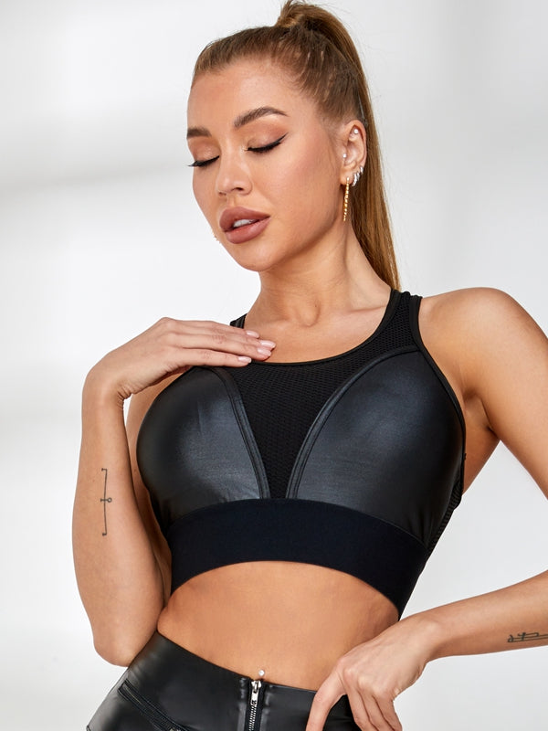 ZASUWA Women's Fly Eye Contrast Color Sports Bra - High Support Workout Top for Running, Yoga & Gym