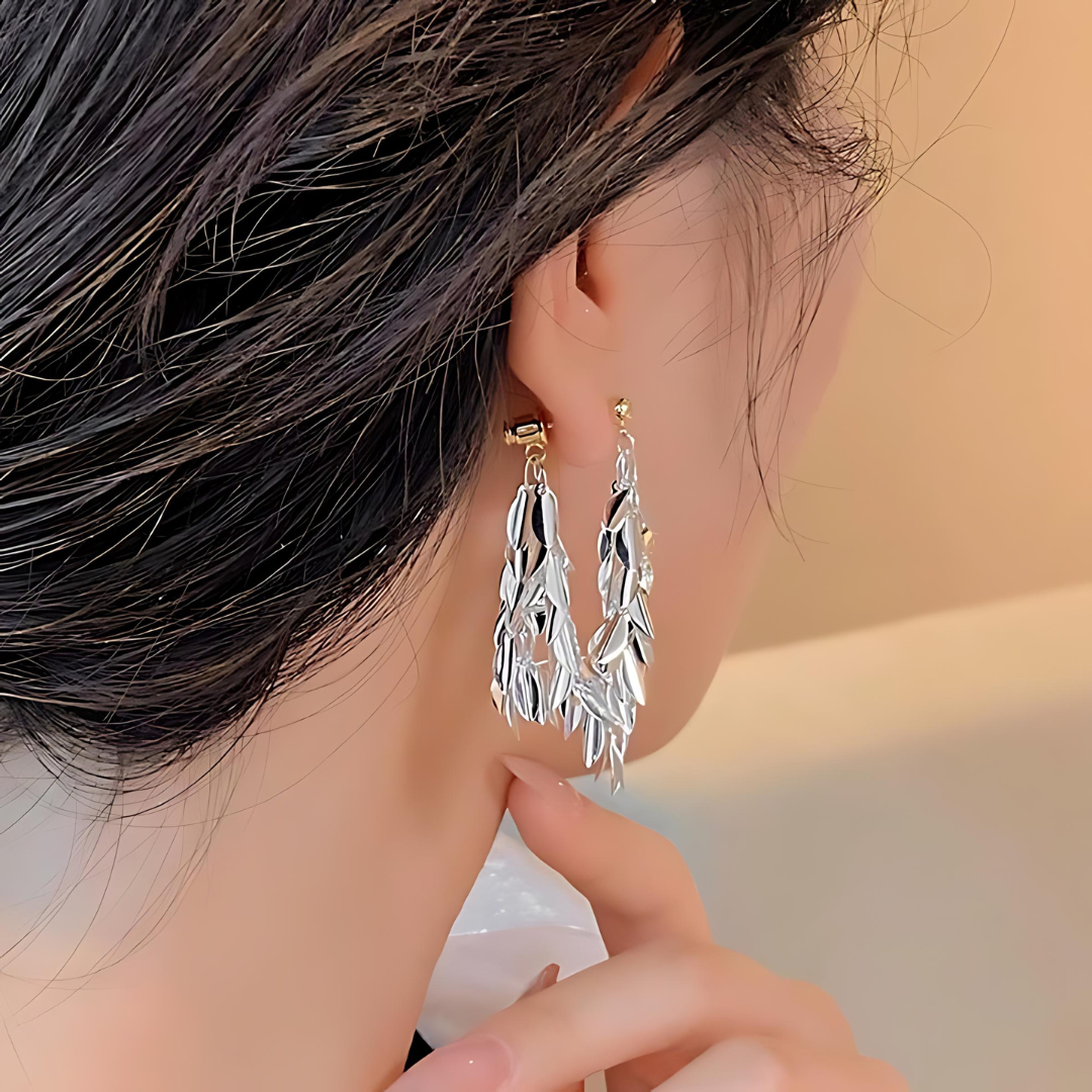 Luxury Sequin Metal Tassel Leaf Drop Earrings for Women - Elegant Party Jewelry, Evening Wear Accessories, Prom & Wedding Dangle Earrings | A8791