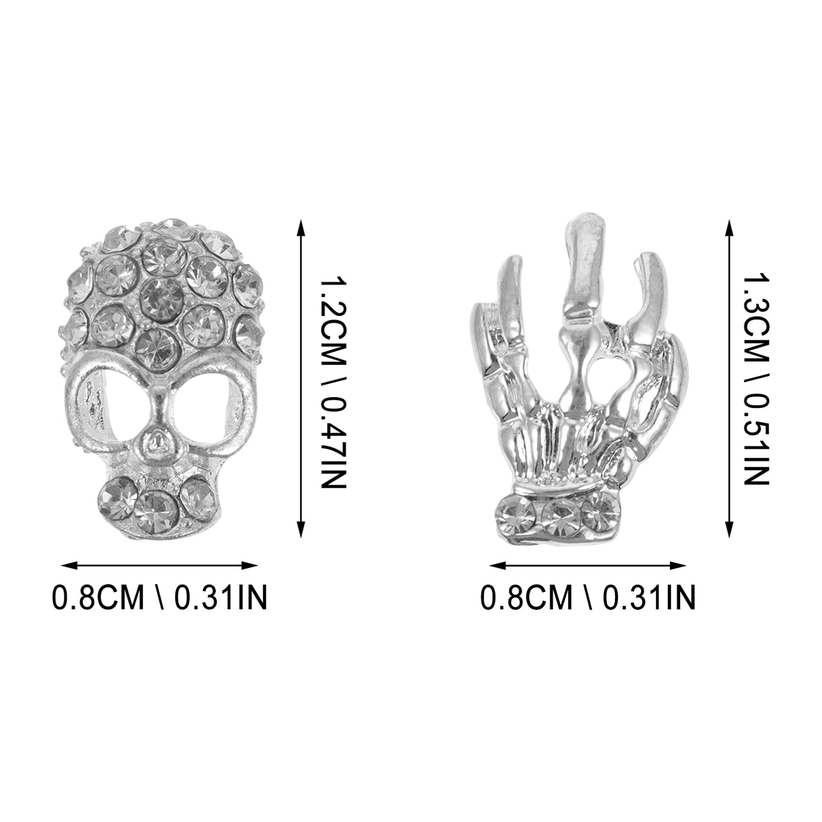 Beaupretty 40pcs Halloween Nail Charms - 3D Skull Hand Nail Art Decals with Rhinestones | Punk Style Alloy Metal Nail Decorations for Halloween Parties, Gothic Nail Art & DIY Manicures (Silver)
