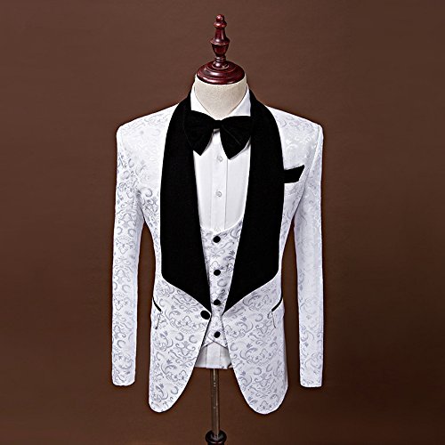 Men's Slim Fit Floral Weave 1-Button Tuxedo Suit 3-Piece Set - Wedding Groomsmen Formal Attire | Perfect for Prom, Parties, Special Occasions & Evening Events | Elegant Dinner, Cocktail Reception, Black Tie Gala