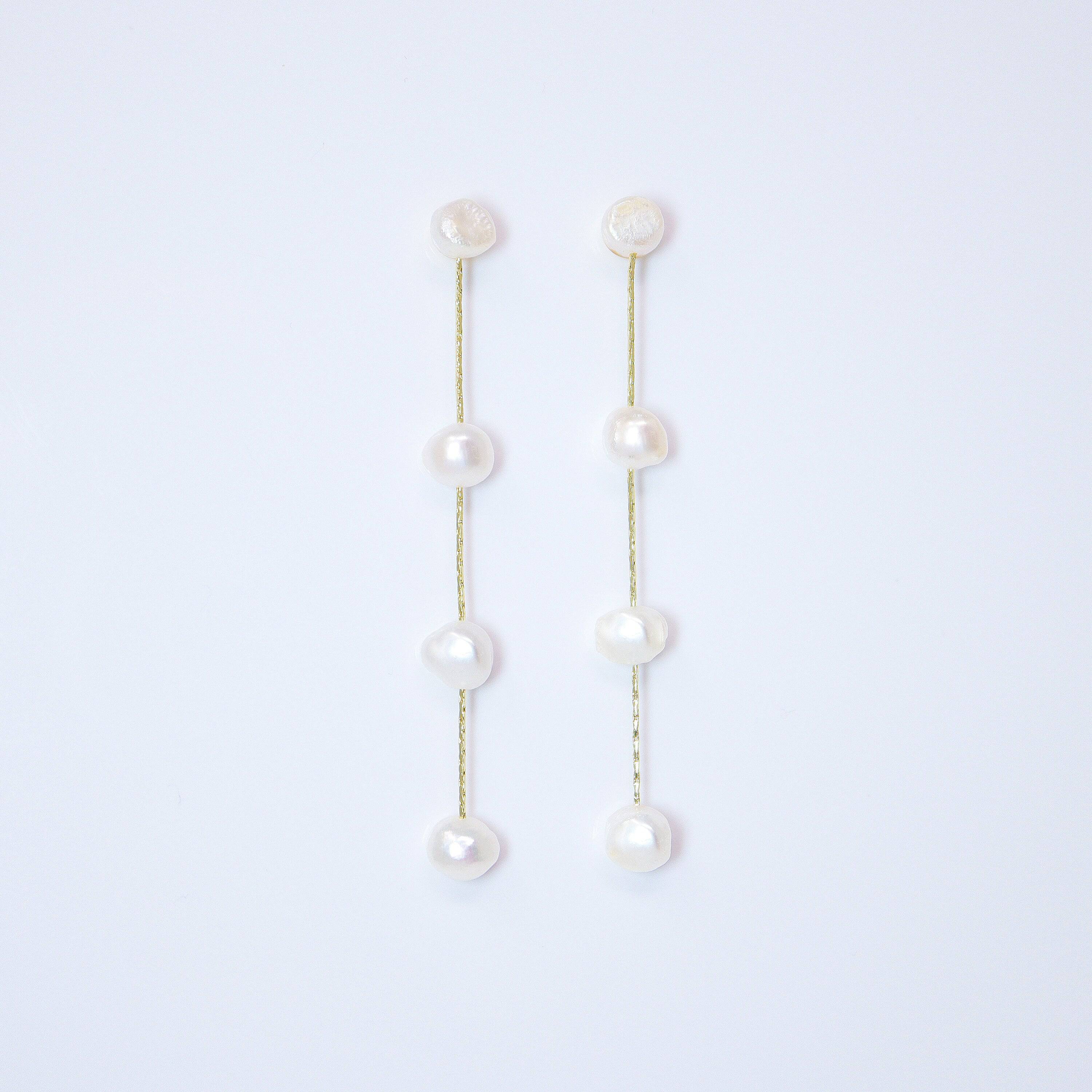 4 Freshwater Cultured Pearl Bezel Earrings - 14K Gold Plated Sterling Silver Bridal Jewelry - Elegant Statement Earrings for Weddings, Parties & Special Occasions
