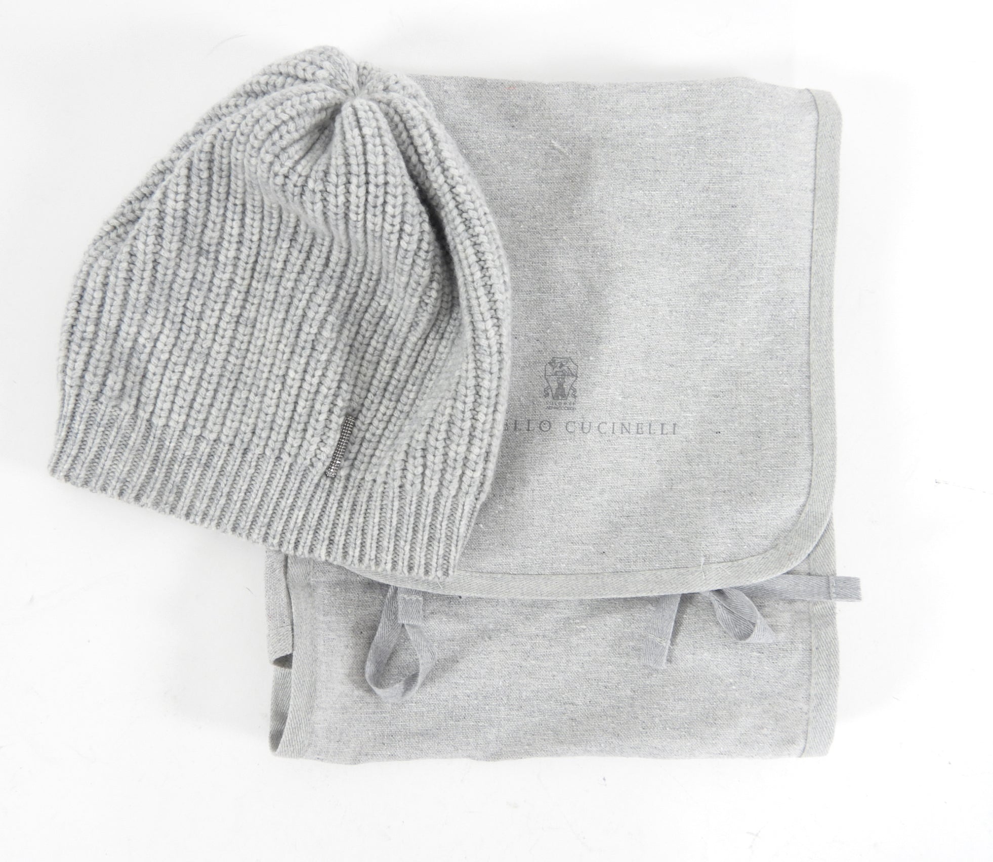 Brunello Cucinelli Light Grey Cashmere Knit Toque Hat - Luxury Winter Beanie for Men & Women - Perfect for Skiing, Snowboarding & Cold Weather Fashion