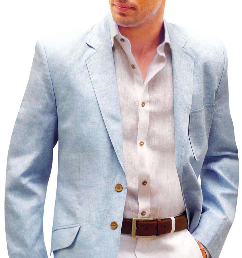 INMONARCH Men's Slim Fit Casual Sky Blue Linen Blazer - Lightweight Sport Coat with Two Buttons | Perfect for Business Casual, Summer Weddings & Office Wear