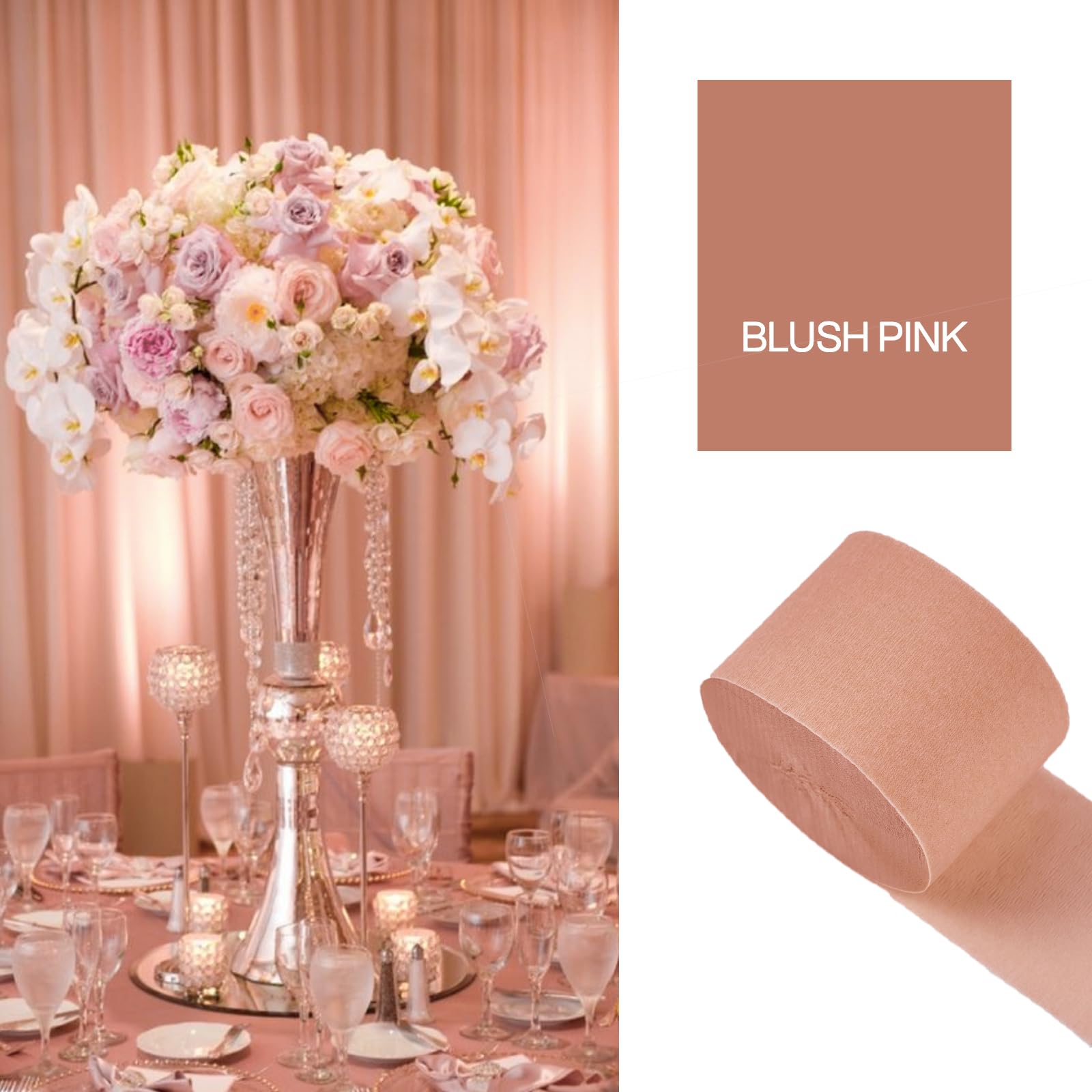 PartyWoo Crepe Paper Streamers - 4 Rolls (328ft Total) Blush Pink Party Decorations for Birthdays, Weddings & Events | DIY Backdrop, Photo Booth & Ceiling Decor (1.8