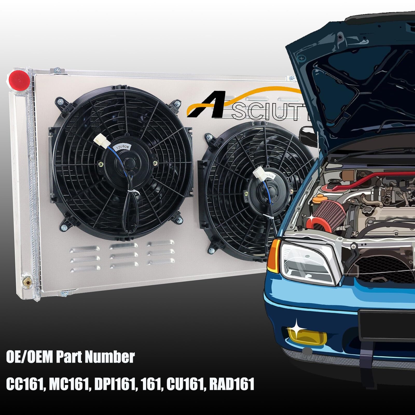 High Performance 4 Row Full Aluminum Radiator for 1971-1990 Chevy Chevelle Impala Caprice C/K 10 20 30 Pickup Truck & Skylark - Includes Shroud Fan & Relay Kits | Perfect for Engine Cooling & Restoration Projects