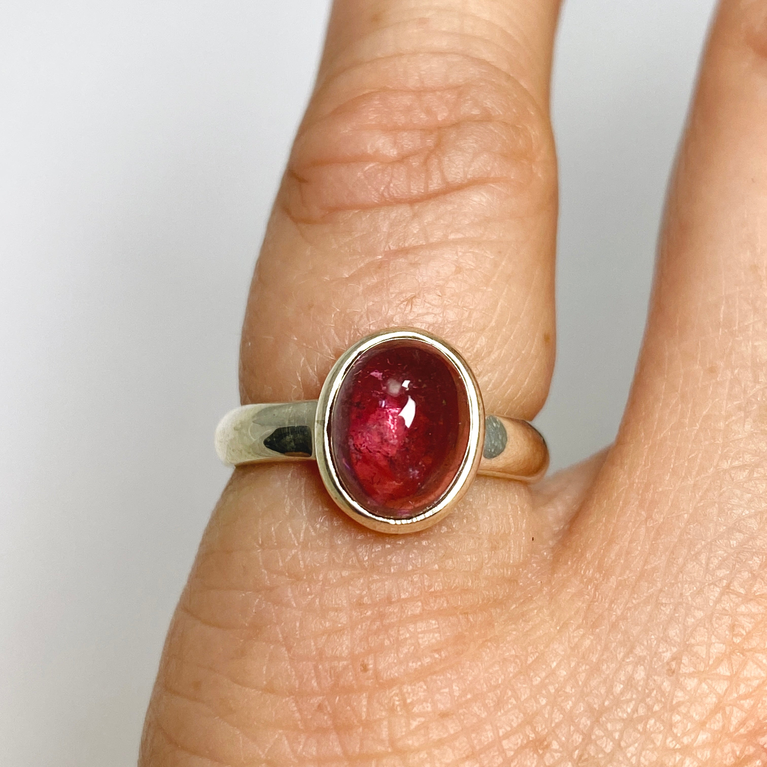 Pink Tourmaline Oval Cabochon Ring - Size 4.5 - PRGJ731 - Elegant Jewelry for Women, Perfect for Weddings, Anniversaries & Special Occasions