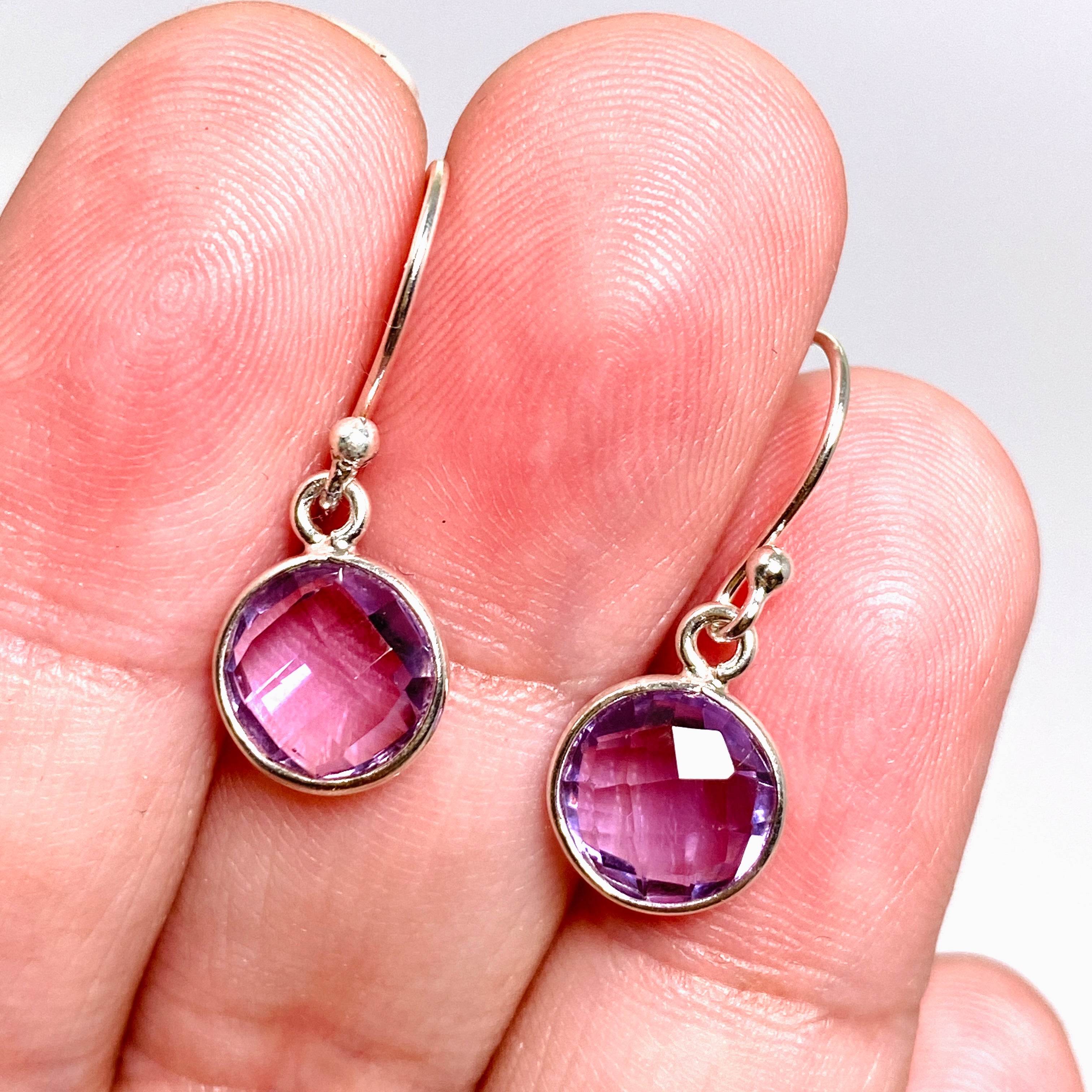 Amethyst Round Checkerboard Faceted Earrings for Women - Elegant Purple Gemstone Jewelry Gift for Birthday, Anniversary & Valentine's Day - Perfect for Parties, Weddings & Special Occasions