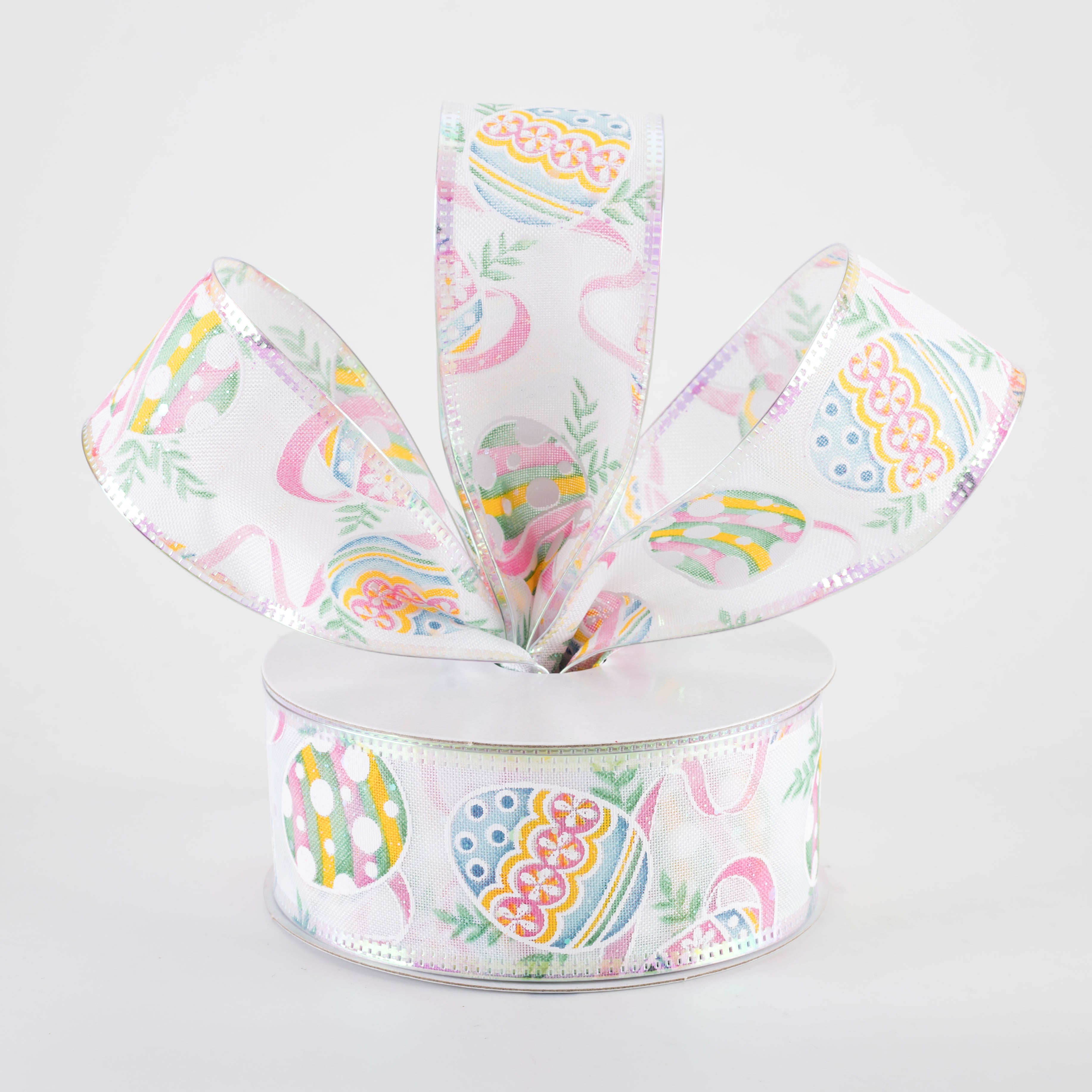 1.5 Inch Iridescent Pastel Easter Eggs Ribbon - 10 Yards Decorative Ribbon for Easter Crafts, Gift Wrapping, Party Decorations, and DIY Projects
