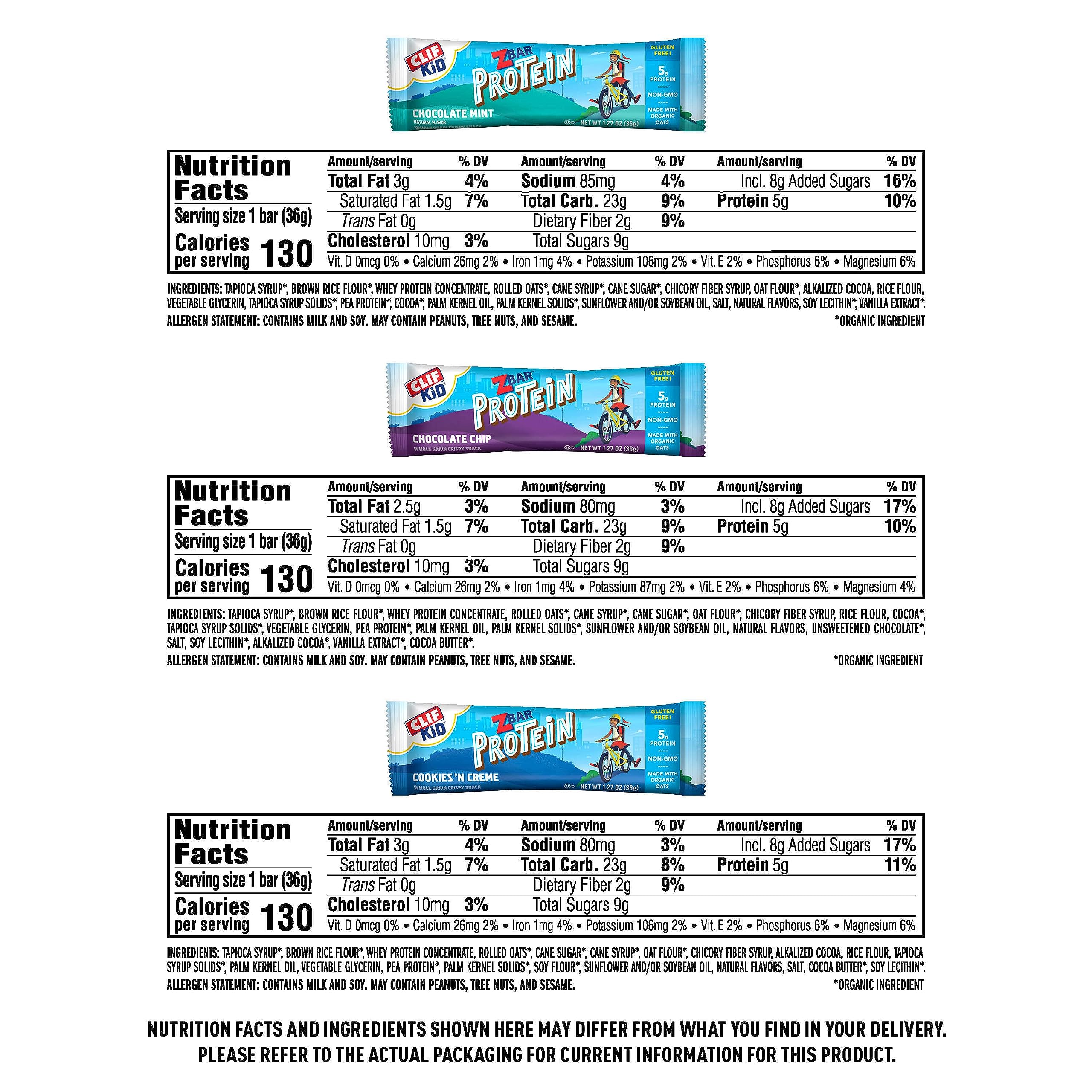 Zbar Protein Bars Variety Pack - Chocolate Chip, Chocolate Mint & Cookies 'n Creme - 30 Count (6 Boxes) | Organic Oats, Non-GMO, Gluten Free, 5g Protein | Crispy Healthy Snacks for Kids Lunch, Gym Workout & On-the-Go Energy