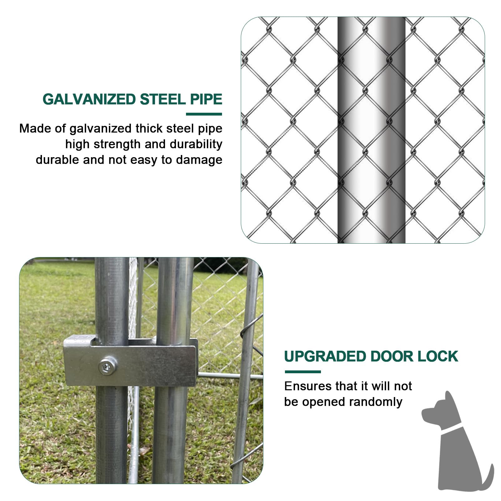 6.7 ft x 6.7 ft Heavy Duty Large Outdoor Dog Kennel - Galvanized Steel Dog Cage with Waterproof UV-Resistant Roof & Secure Lock - Durable Dog Playpen for Backyard, Garden & Patio Use