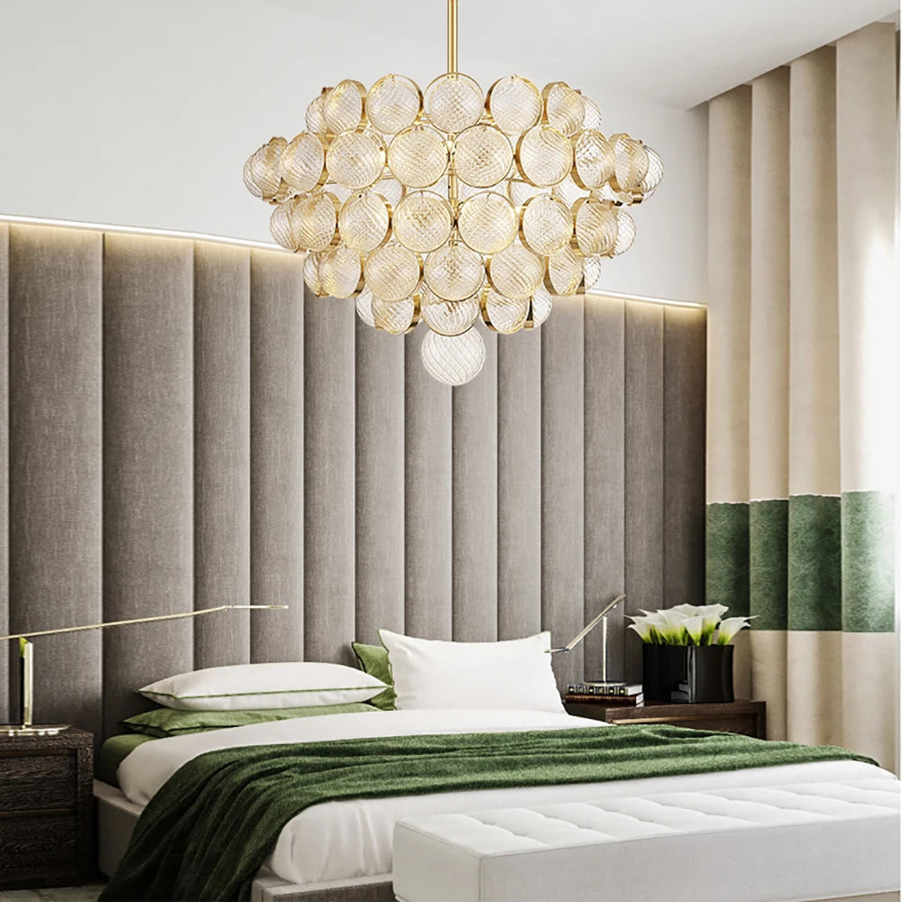 Gold Clear Glass Globe Pendant Light Fixture - Modern Hanging Chandelier for Dining Room, Kitchen Island & Bedroom Lighting