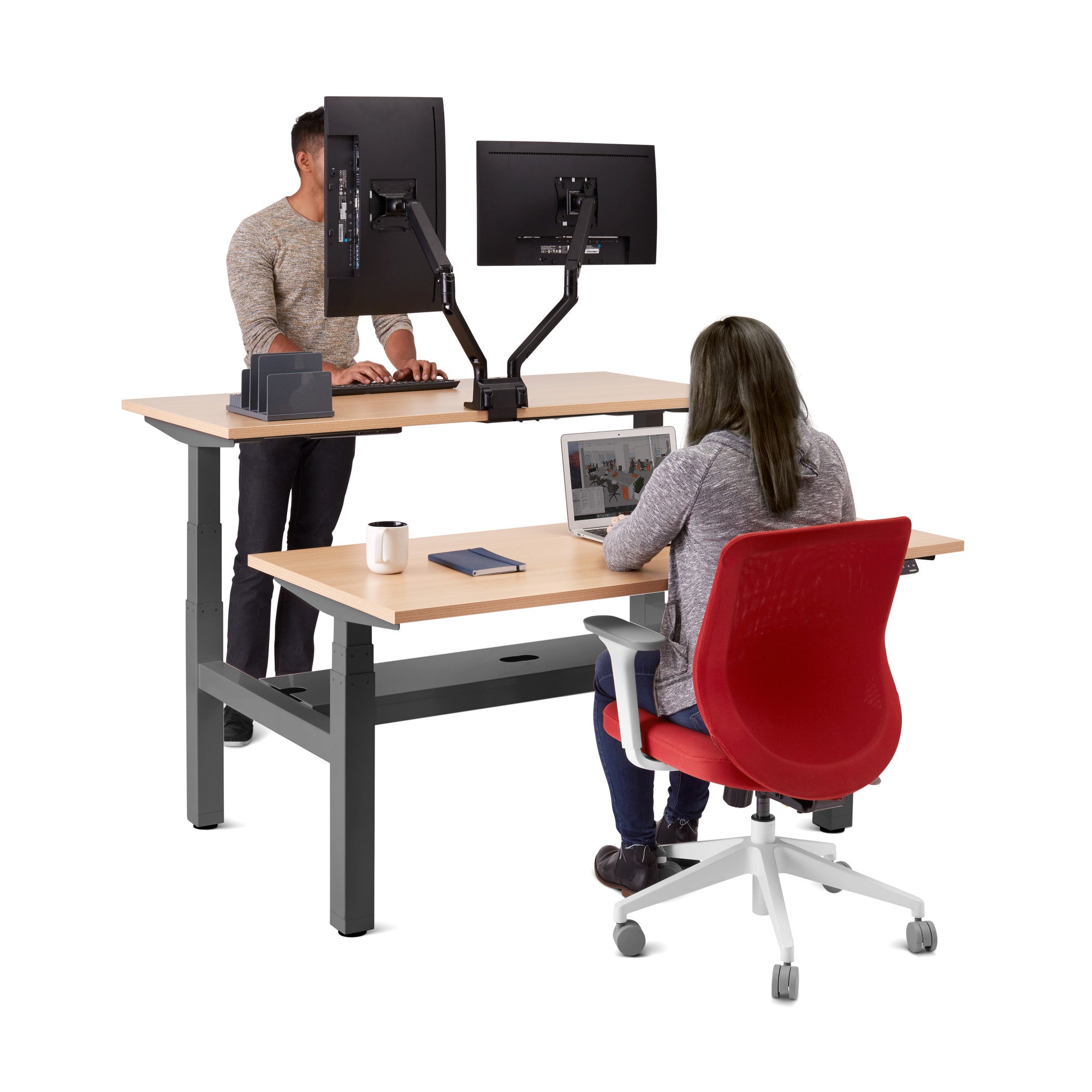 Adjustable Height Double Desk for 2 People - Series L Home Office Desk with Dual Workspace - Perfect for Shared Workspaces, Home Offices & Small Business Setups