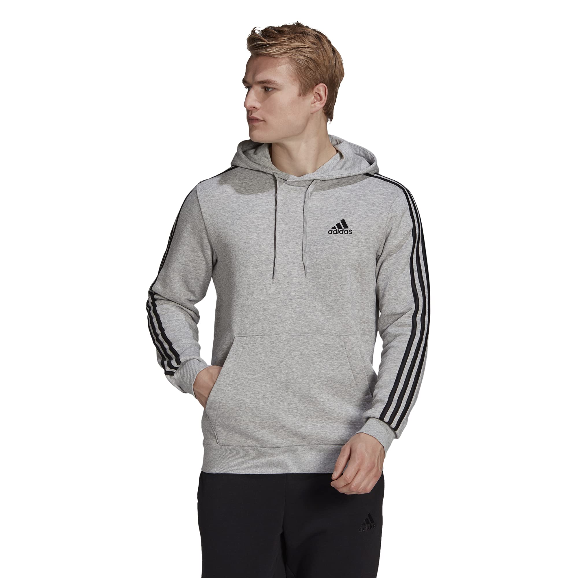 Adidas Men's Essentials Fleece Hoodie with 3-Stripes Design - Comfortable & Stylish Pullover for Casual Wear, Gym, and Outdoor Activities