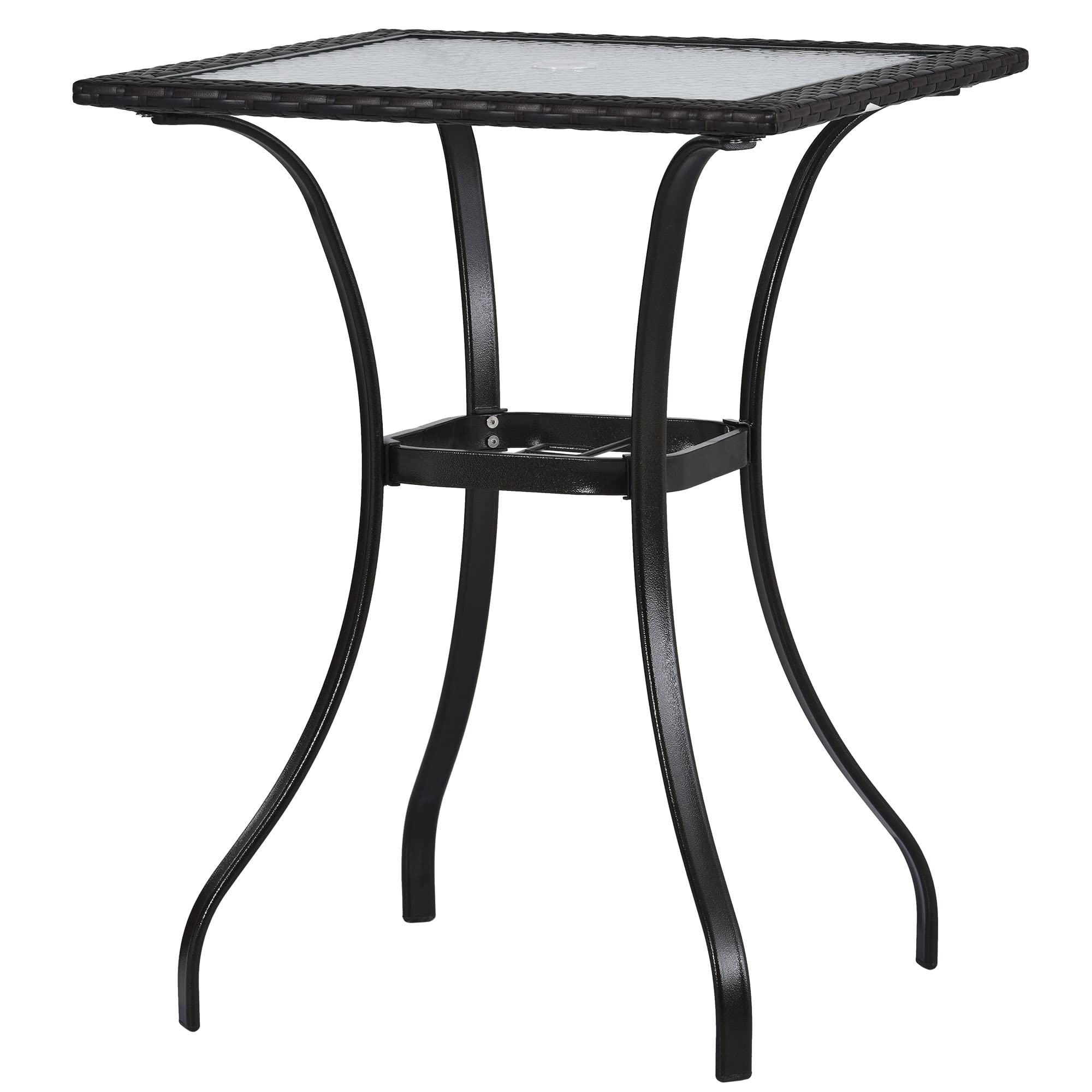 5-Piece Outdoor Patio Dining Set - PE Rattan Counter Height Table with Umbrella Hole & 4 Foldable Chairs - Bistro Pub Set for Backyard, Garden, Poolside - Perfect for Outdoor Entertaining, BBQs, and Relaxing by the Pool