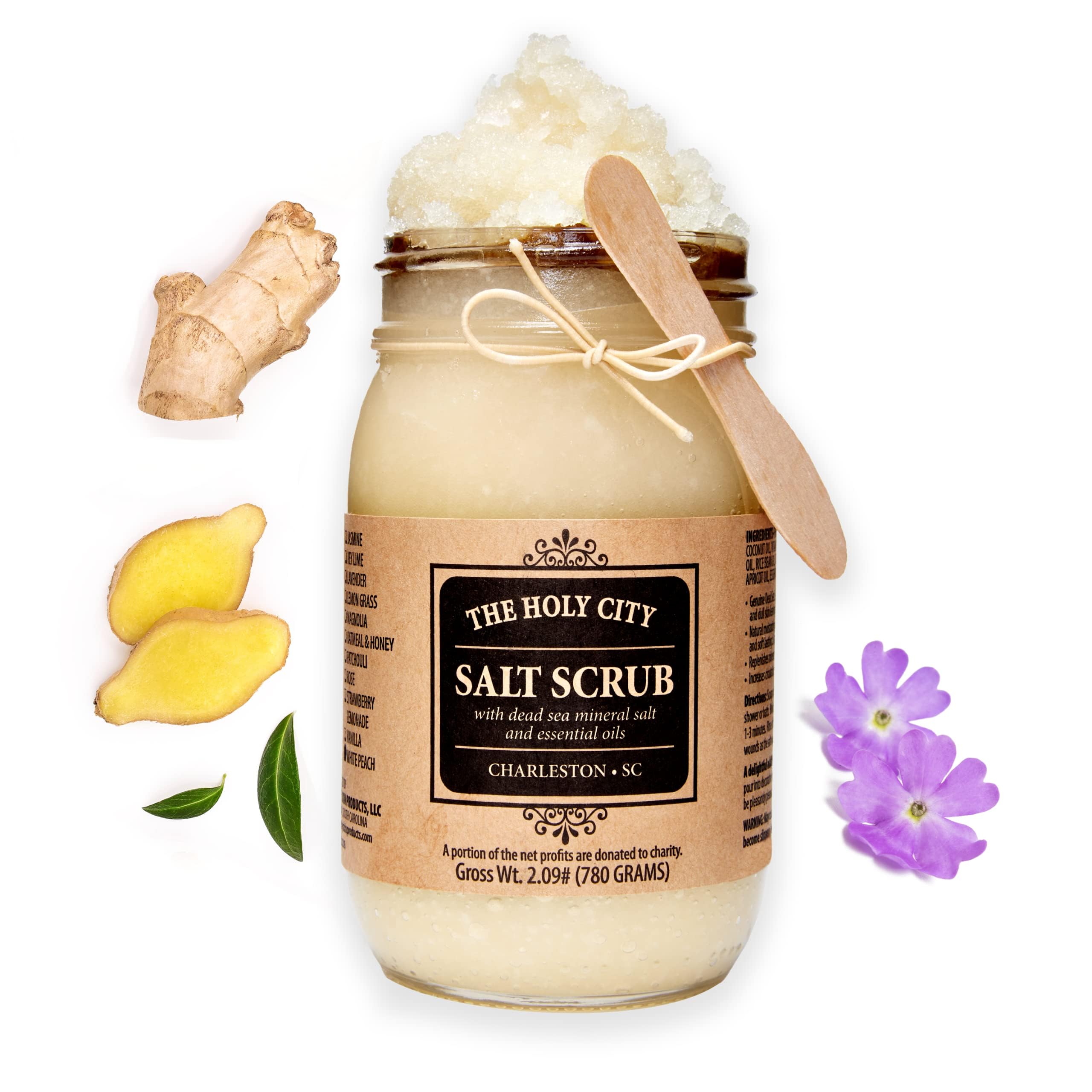 Pure Dead Sea Salt Exfoliating Body Scrub - 16 fl oz Hydrating Moisturizer for Body Acne, Eczema & Wrinkles | Ginger Verbena Scented Skin Care for Hands & Body | Perfect for Spa Day, Dry Skin Treatment & Post-Workout Refreshment