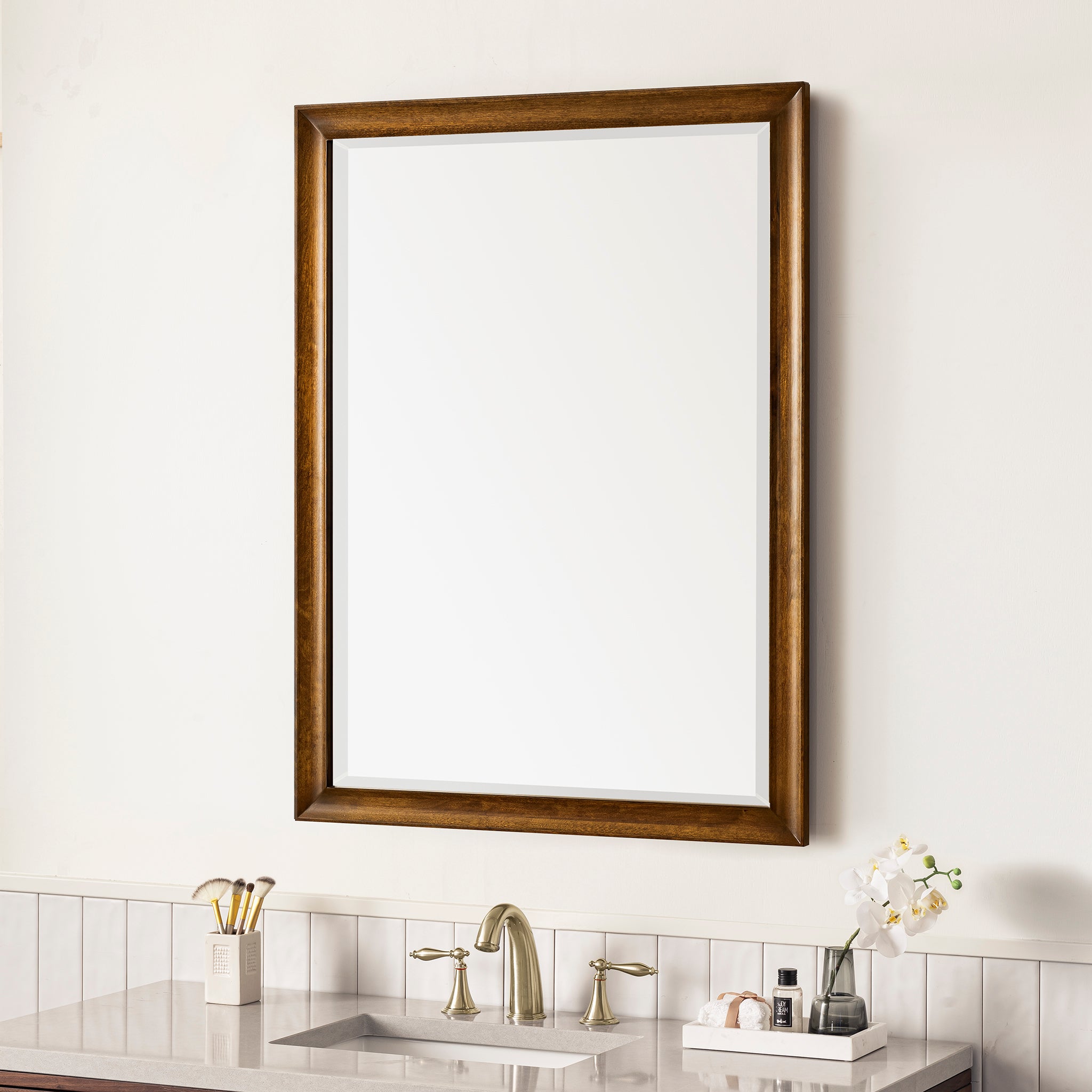 Glenbrooke 30-Inch Country Oak Wall Mirror - Rustic Farmhouse Bathroom & Entryway Decor for Home