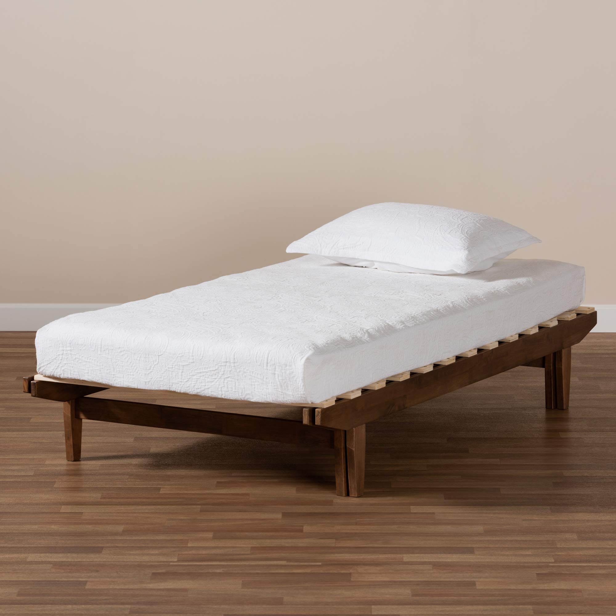 Baxton Studio Wooden Bed Frame - Twin & King Size, Solid Walnut Finish - Perfect for Modern Bedroom & Guest Room Decor