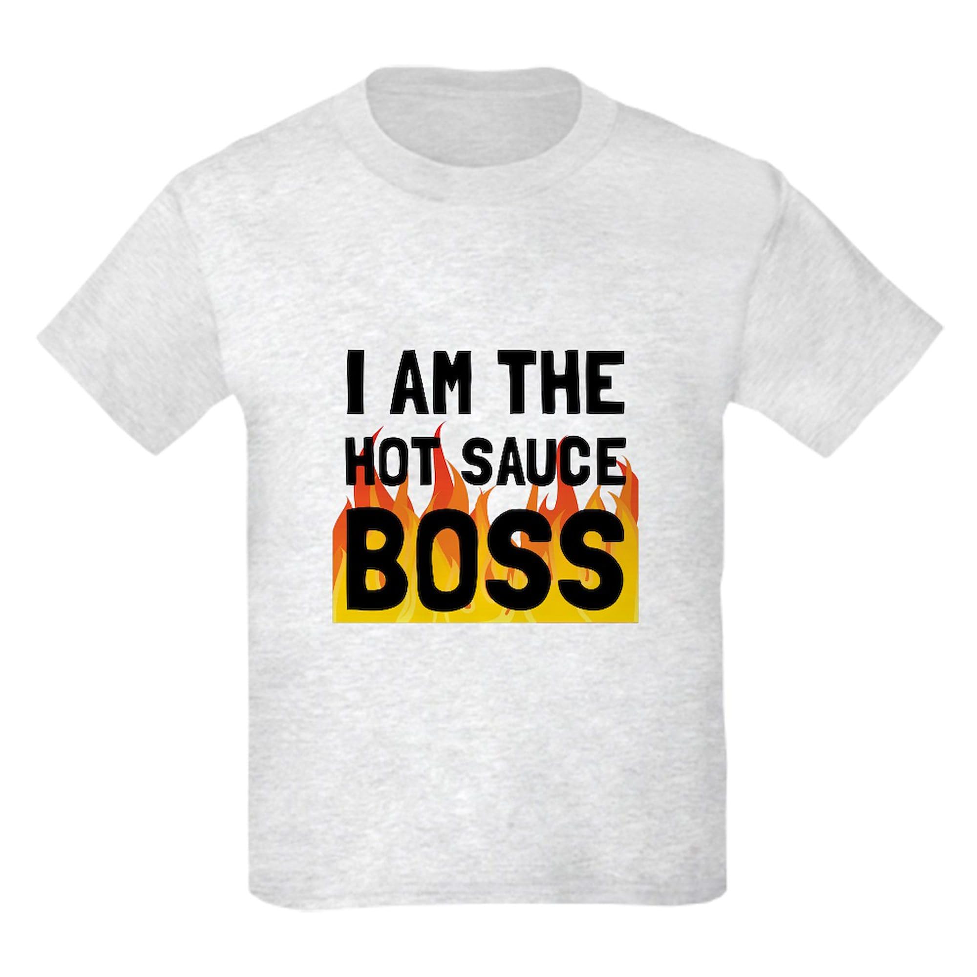 Hot Sauce Boss Kids Cotton T-Shirt - Funny Spicy Food Lover Graphic Tee for Boys & Girls - Perfect for Cooking Classes, Family BBQ Parties & Gift Giving