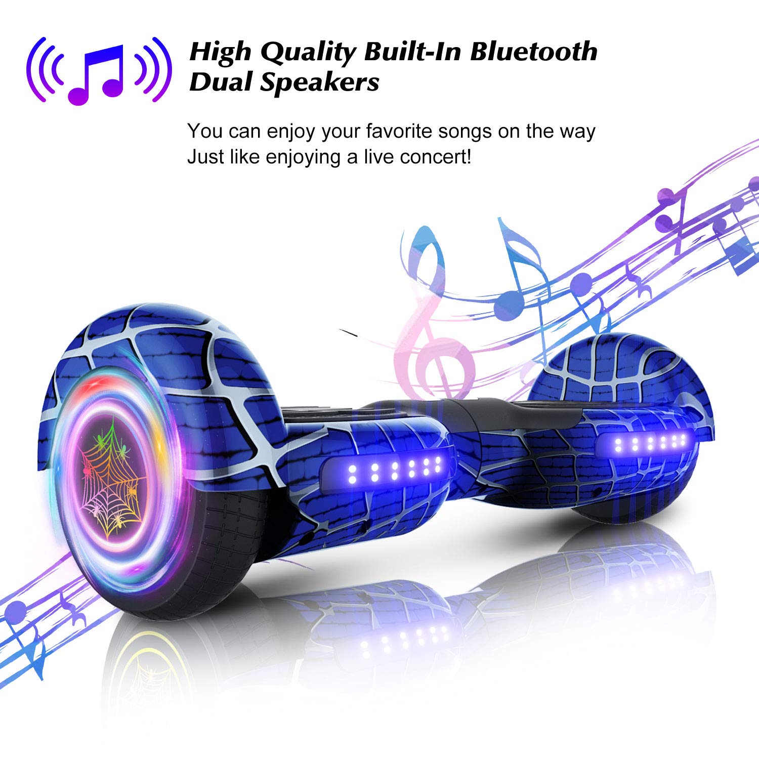 Spider-Pattern Hoverboard for Kids Ages 6-12 with Bluetooth Speaker & LED Lights - 6.5