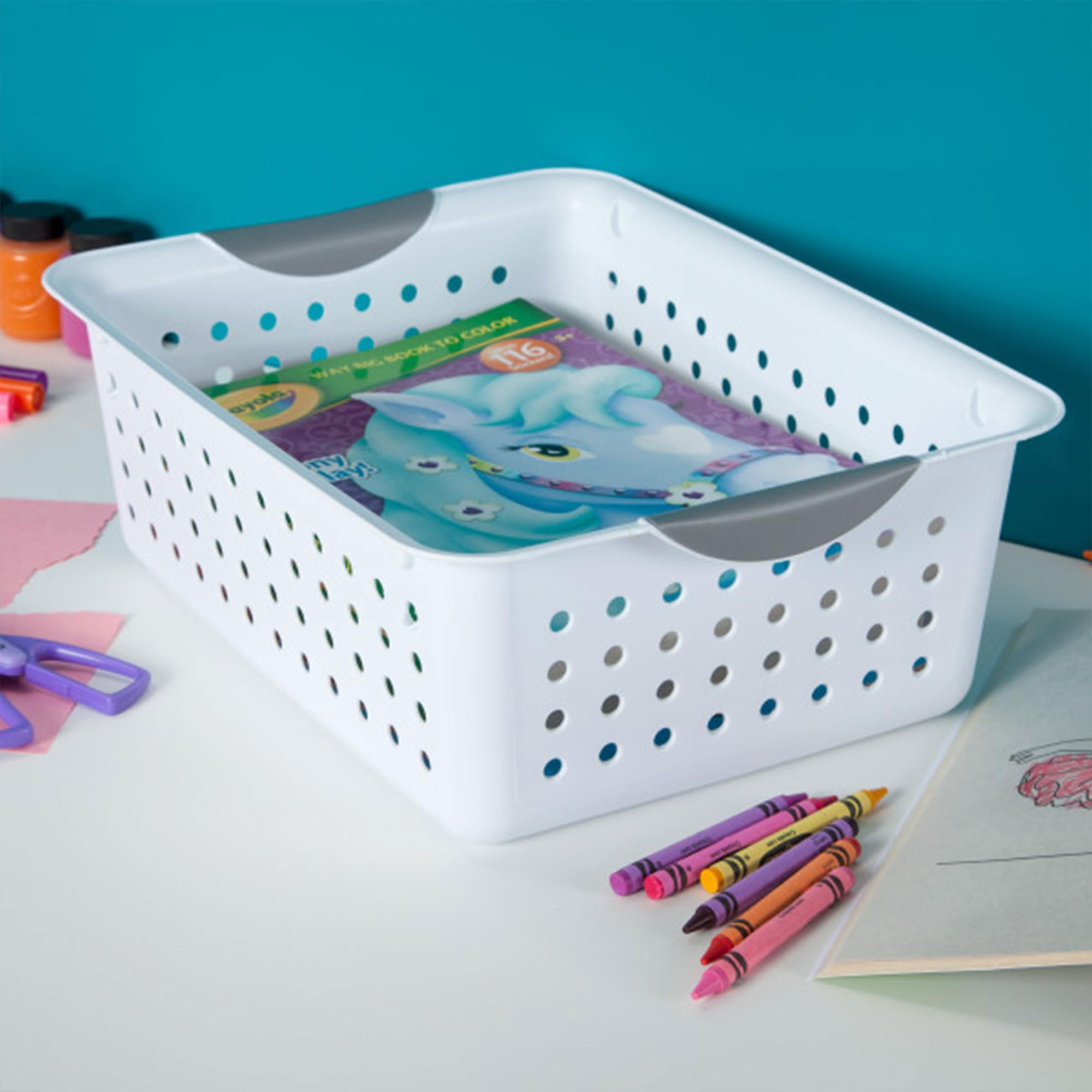 Sterilite 24-Pack Medium White Plastic Storage Bins - Open Ultra Baskets for Countertop, Cabinet & Closet Organization - Perfect for Home, Office & Kids Room Storage Solutions