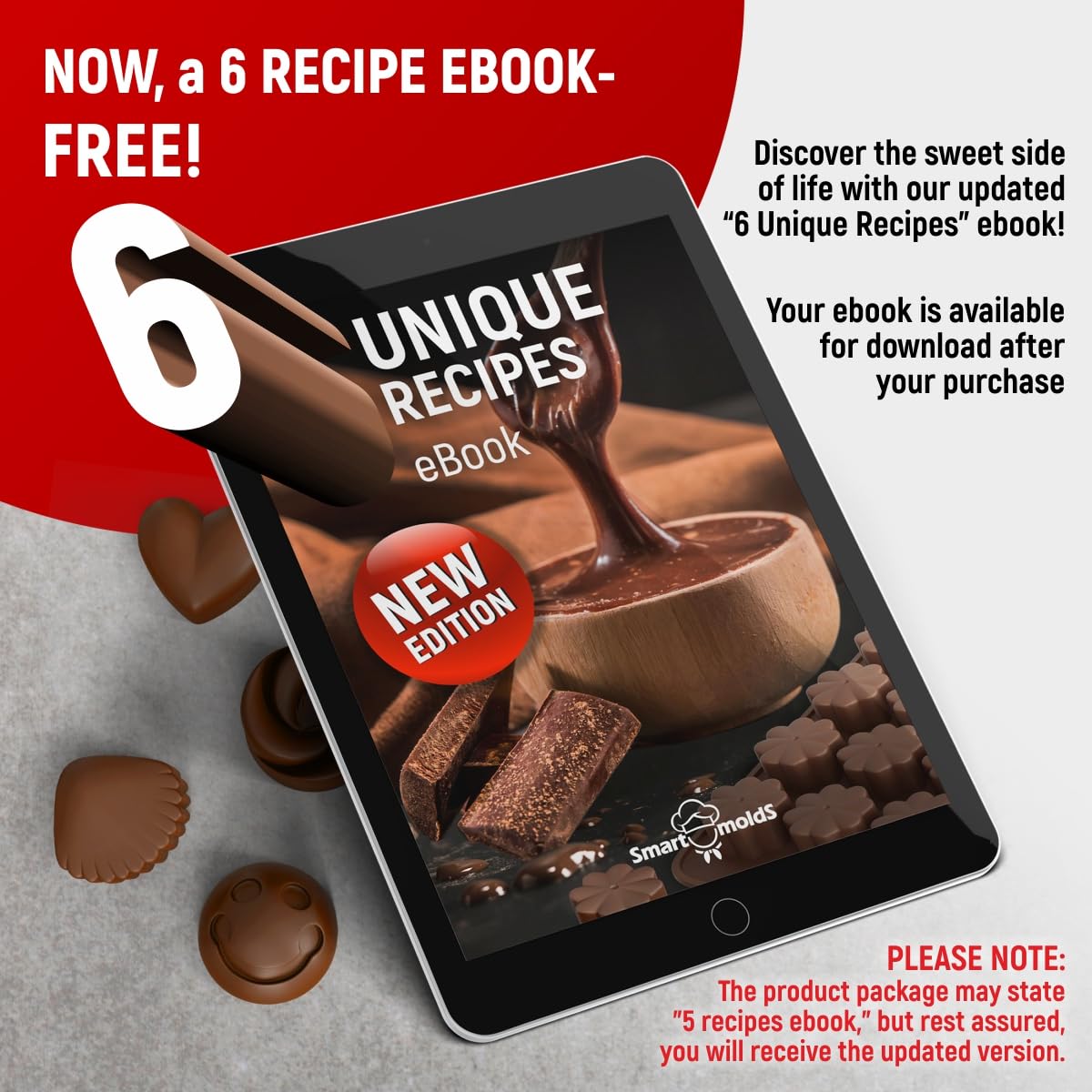 Premium Silicone Chocolate Molds Set of 6 - Non-Stick Food Grade Candy Molds for Chocolate, Jelly, Truffles, Bath Melts & Candles - Includes Free Recipes eBook - Dishwasher Safe - Perfect for Holiday Baking, DIY Gifts & Home Candy Making