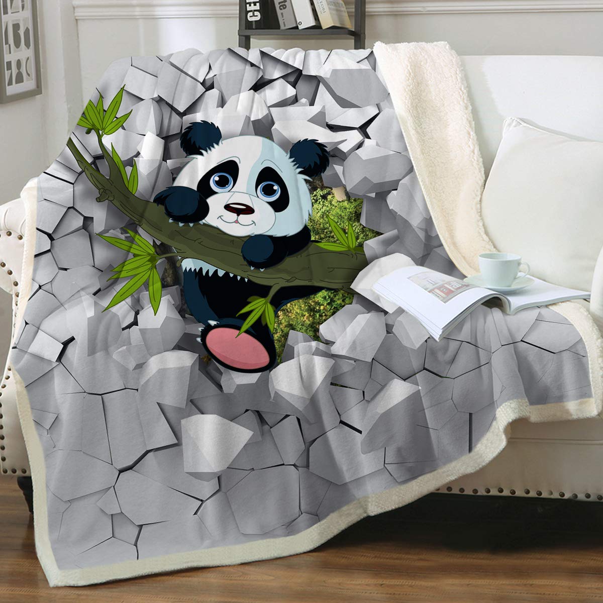 Sleepwish Panda Bamboo Blanket - Soft Grey Plush Reversible Fleece Throw for Bed & Couch - Cozy Sherpa Blanket for Kids & Adults (50x60 inches) - Perfect for Snuggling, Movie Nights & Nursery Decor