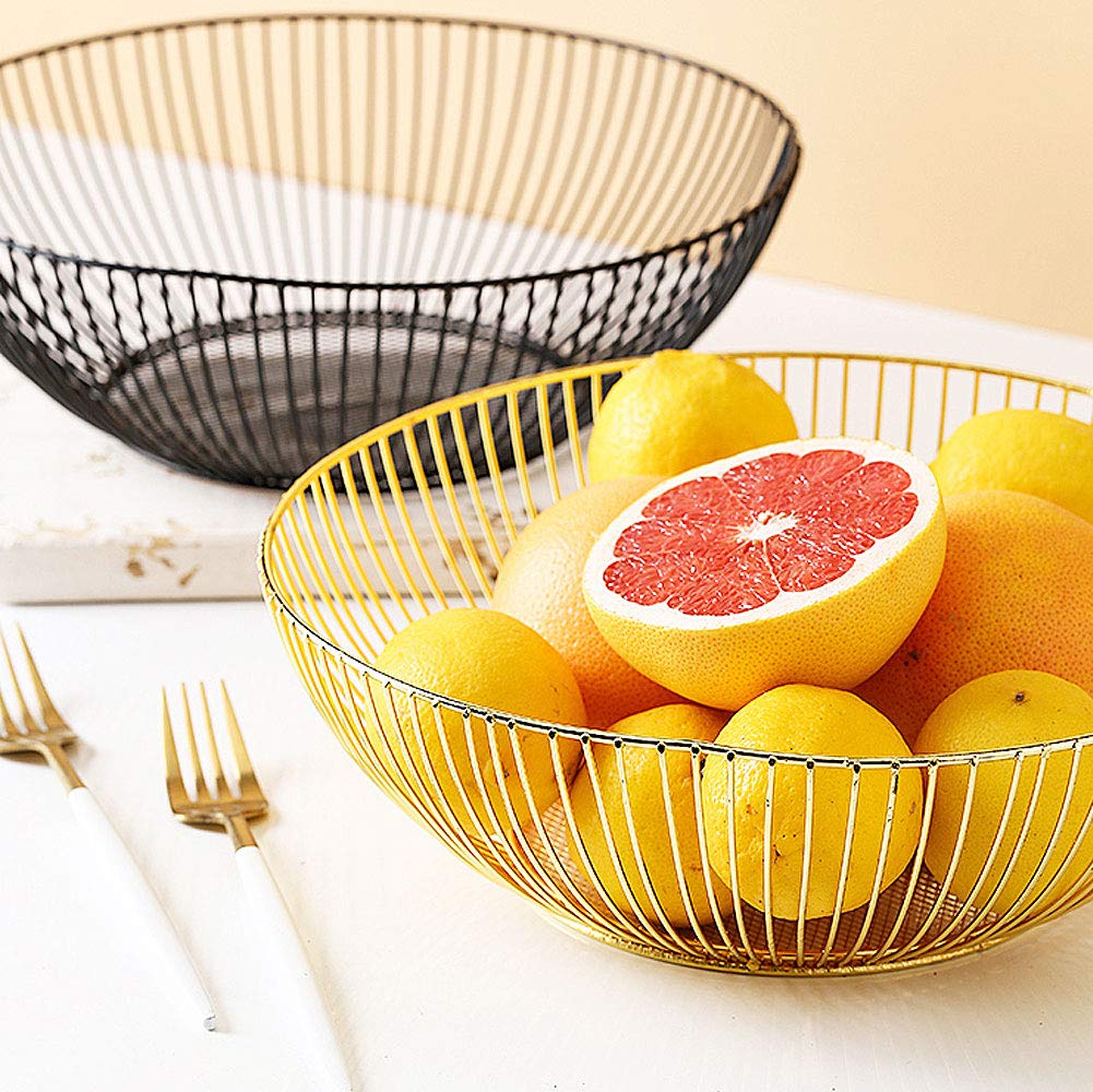 Stainless Steel Wire Fruit Basket - Round Metal Fruit Bowl for Kitchen Countertop | Durable & Stylish Fruit Holder for Apples, Bananas, Oranges | Perfect for Dining Table, Pantry Organization & Fresh Produce Display