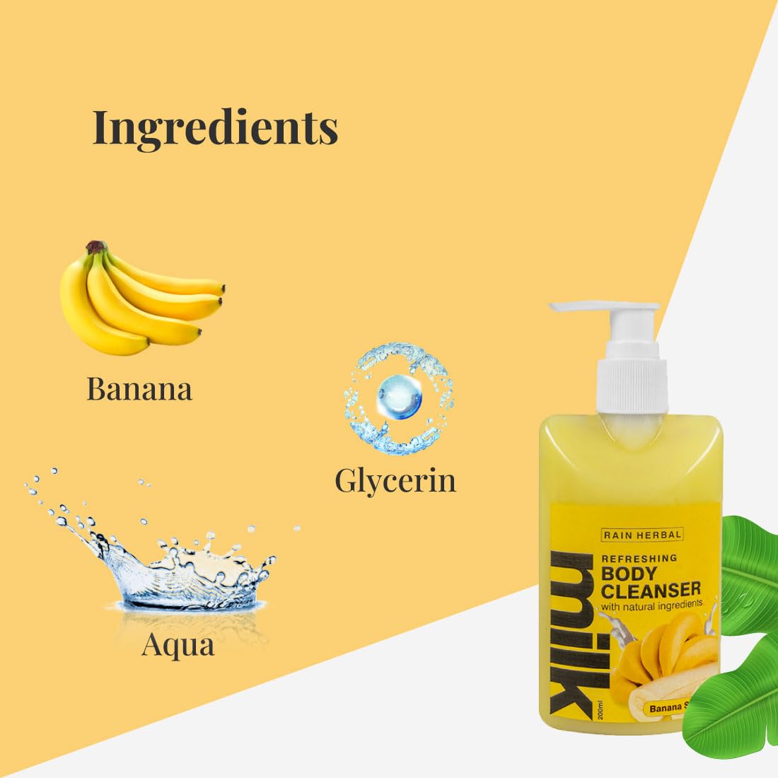 Natural Herbal Banana Body Wash & Cleanser Milk - Moisturizing & Refreshing for All Skin Types | 200ml | Perfect for Shower, Bath & Spa Day