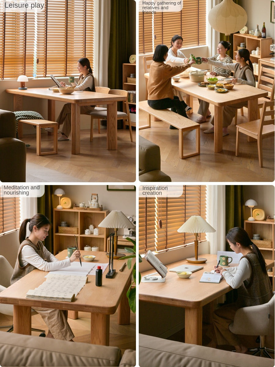 Solid Oak Wood Large Log Style Dining Table - Rustic Farmhouse Dining Room Furniture for Family Gatherings & Dinner Parties